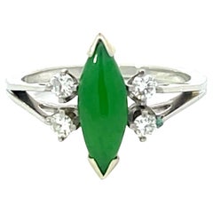Marquise Jade and Diamond Ring in 18k White Gold Marquise Jade and Diamond Ring in 18k White Gold
