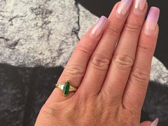Marquise Jade Baguette Diamond Ring 14k Yellow Gold