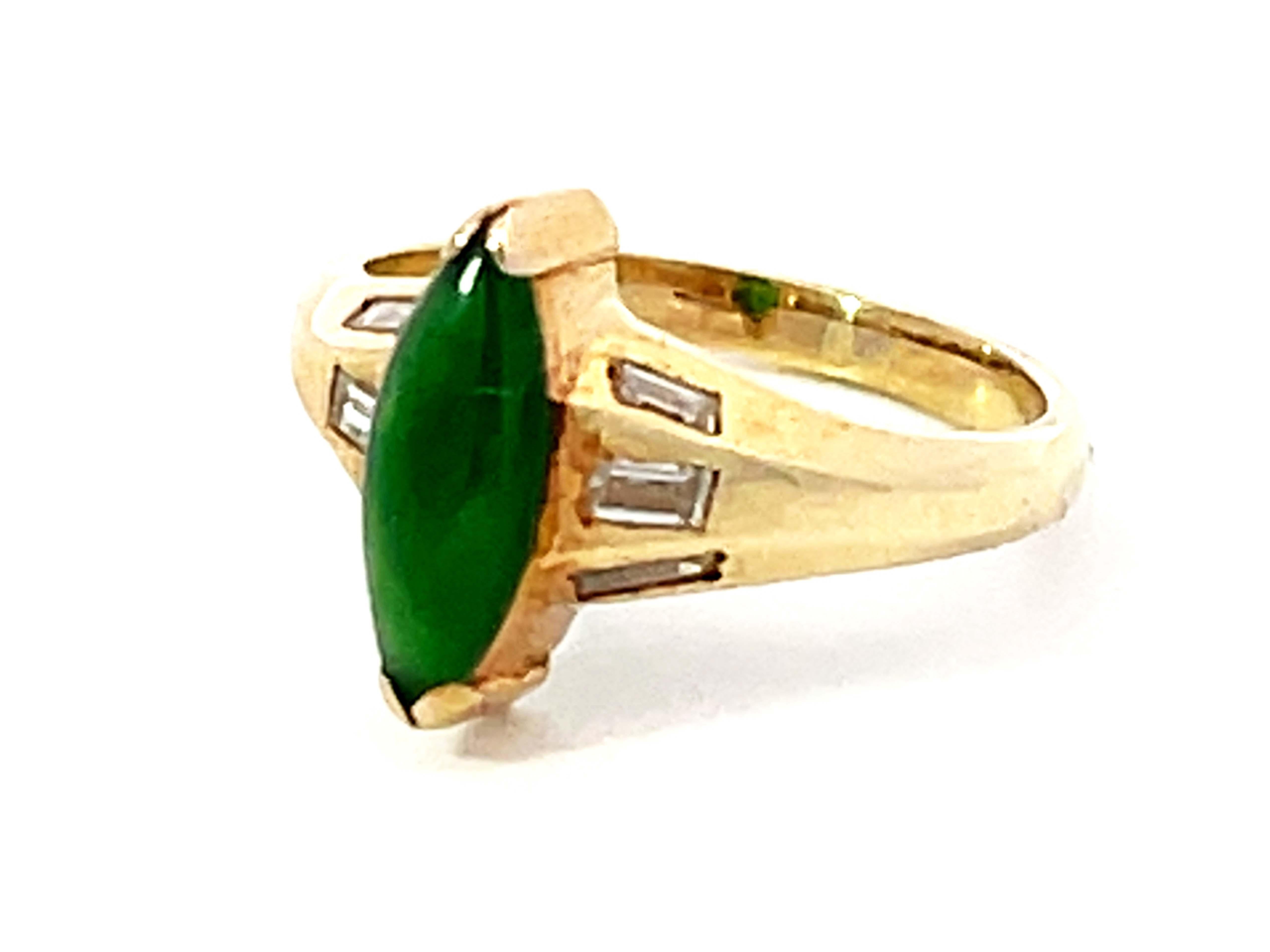 Marquise Cut Marquise Jade Baguette Diamond Ring 14k Yellow Gold For Sale
