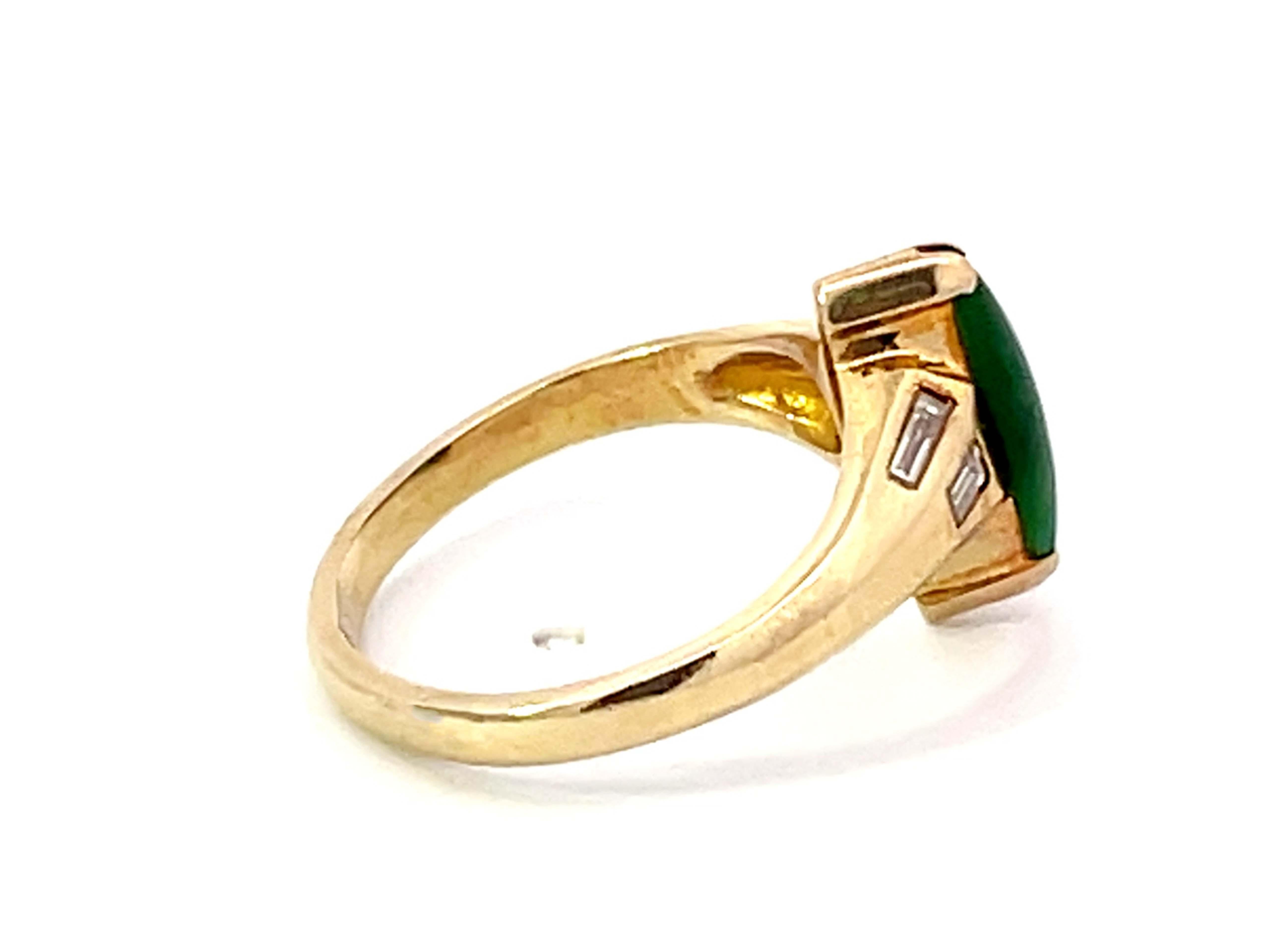 Marquise Jade Baguette Diamond Ring 14k Yellow Gold In Excellent Condition For Sale In Honolulu, HI