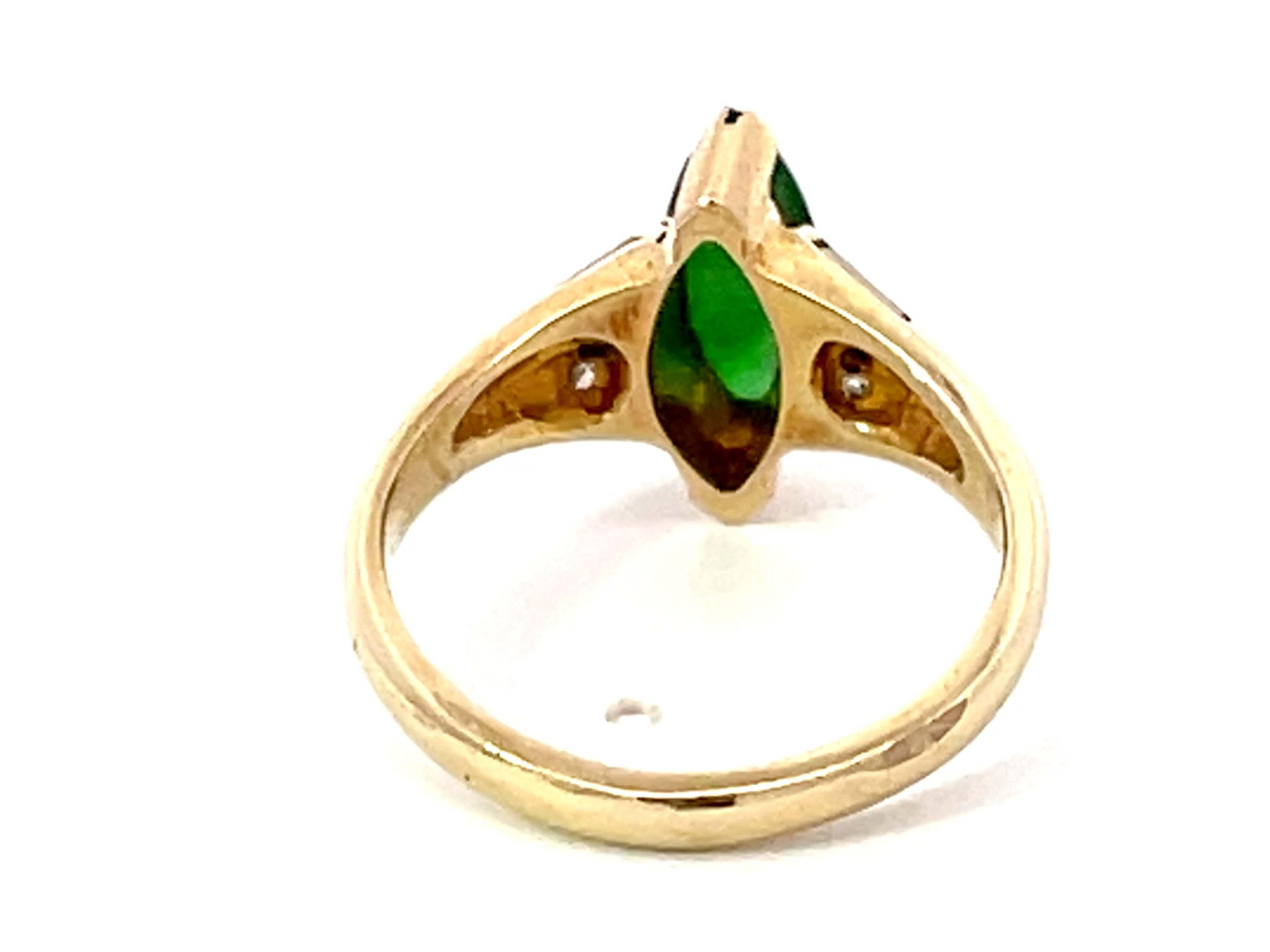 Marquise Jade Baguette Diamond Ring 14k Yellow Gold For Sale 1