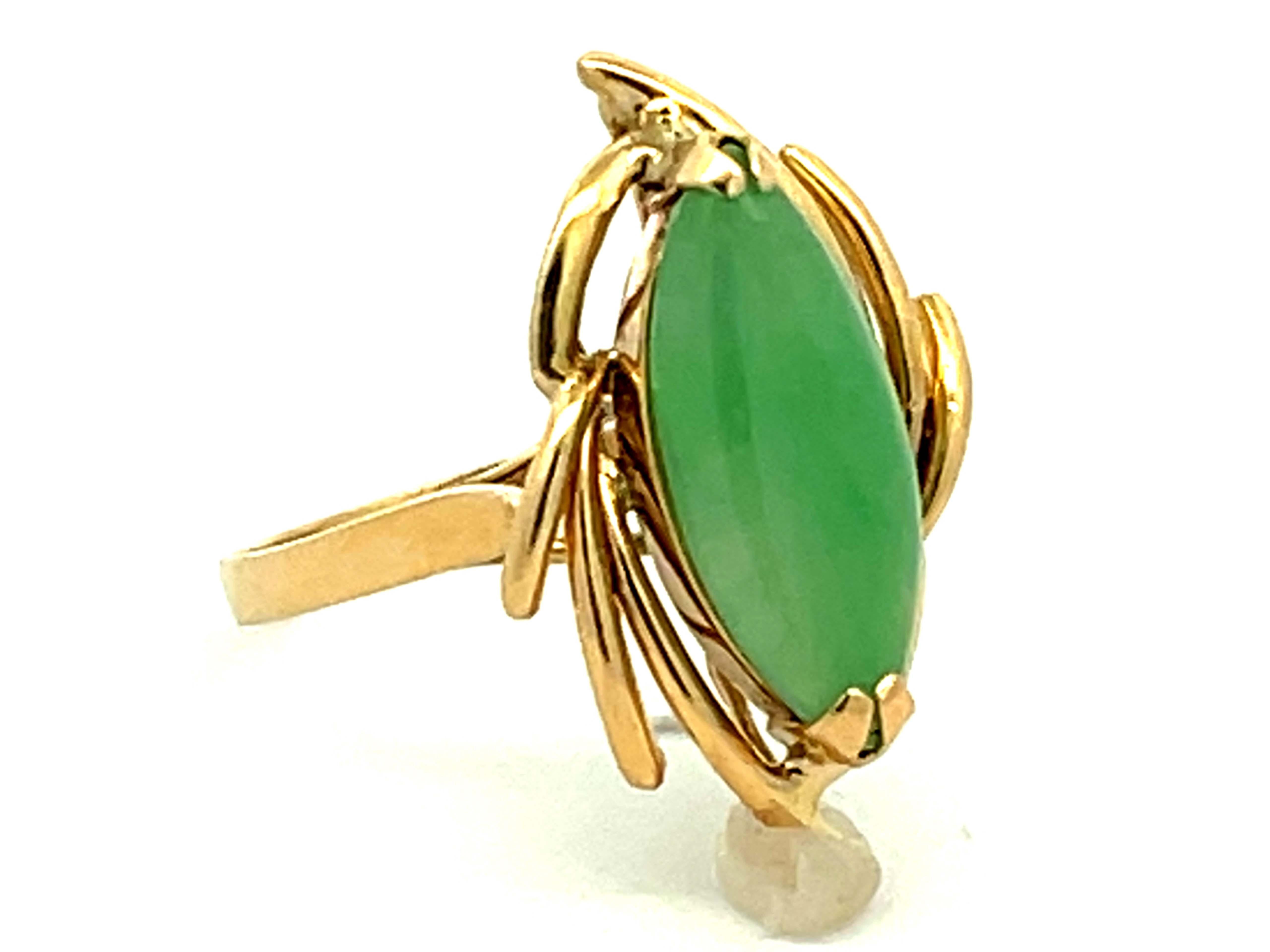 Modern Marquise Jade Ring 14k Yellow Gold For Sale