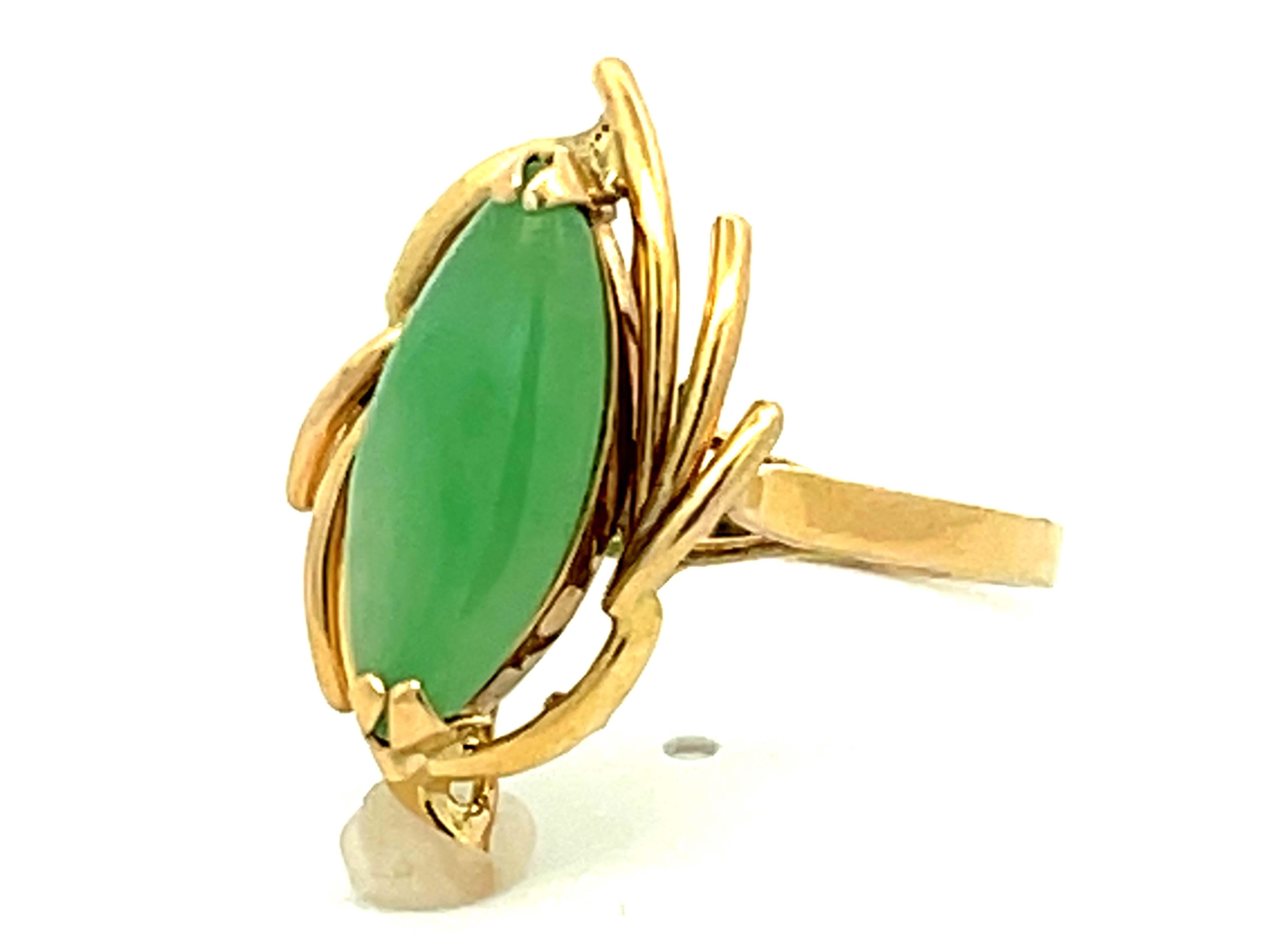 Marquise Cut Marquise Jade Ring 14k Yellow Gold For Sale