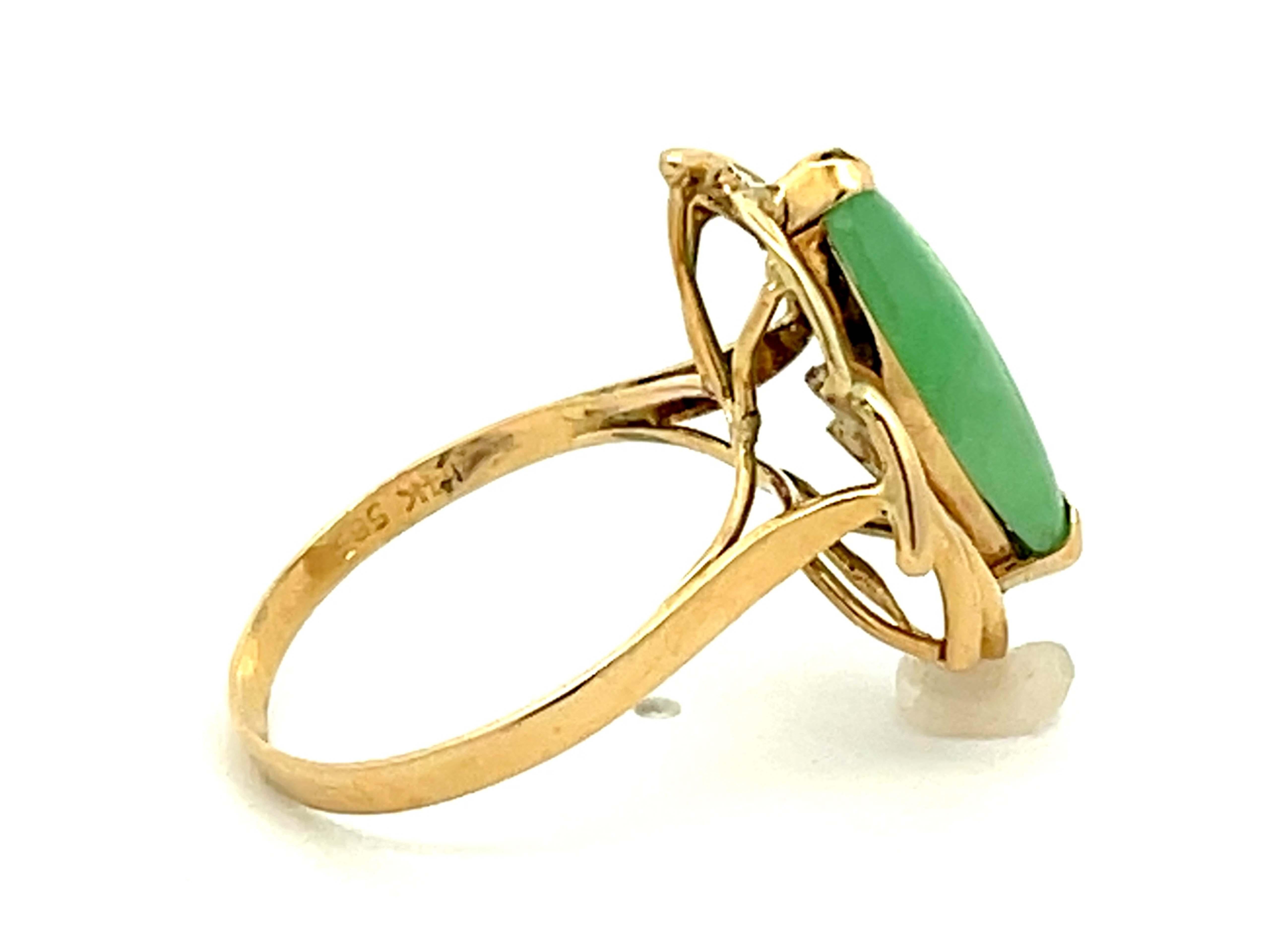 Marquise Jade Ring 14k Yellow Gold In Excellent Condition For Sale In Honolulu, HI