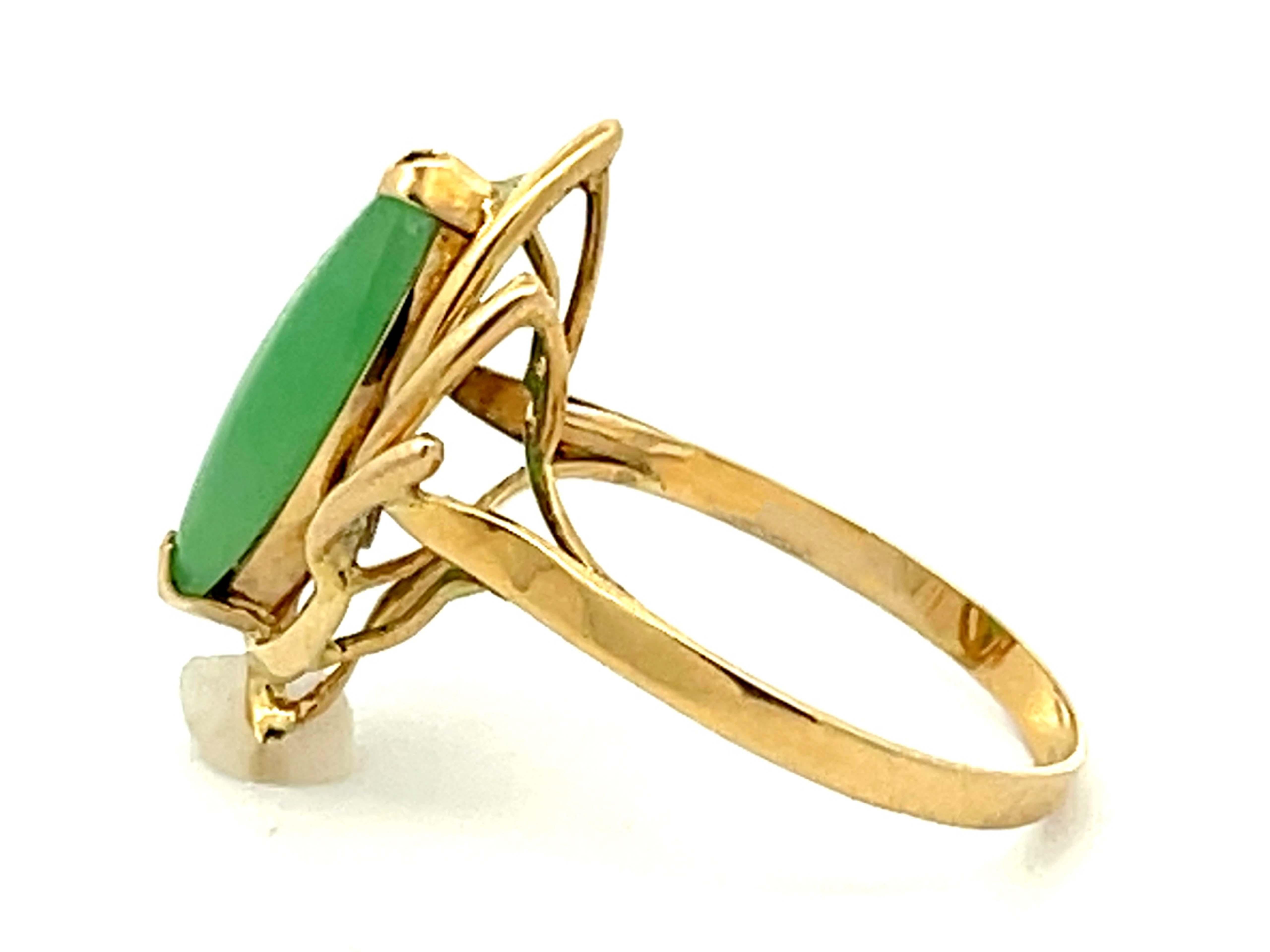 Women's Marquise Jade Ring 14k Yellow Gold For Sale