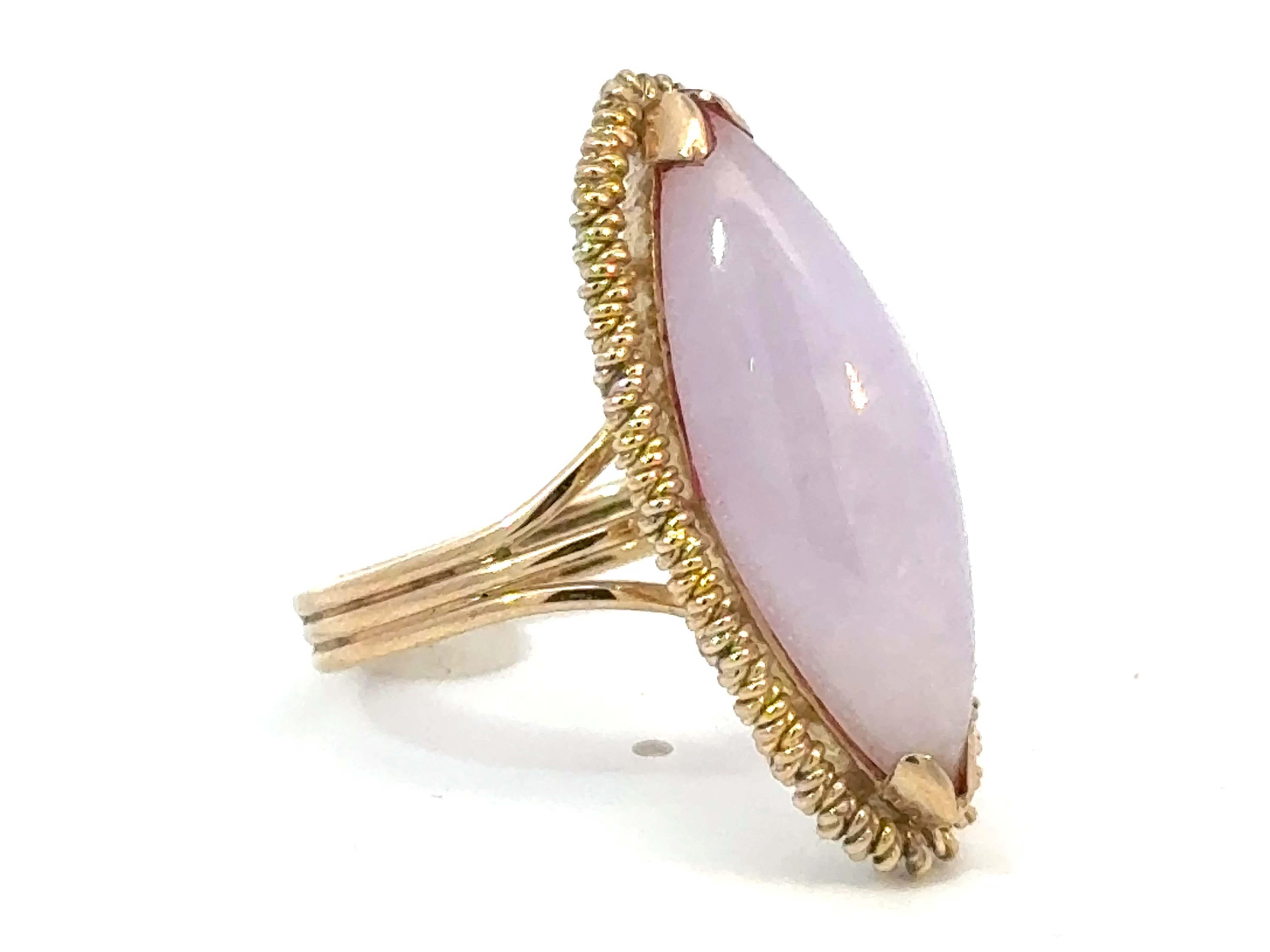 Modern Marquise Lavender Jade Ring 14K Yellow Gold For Sale