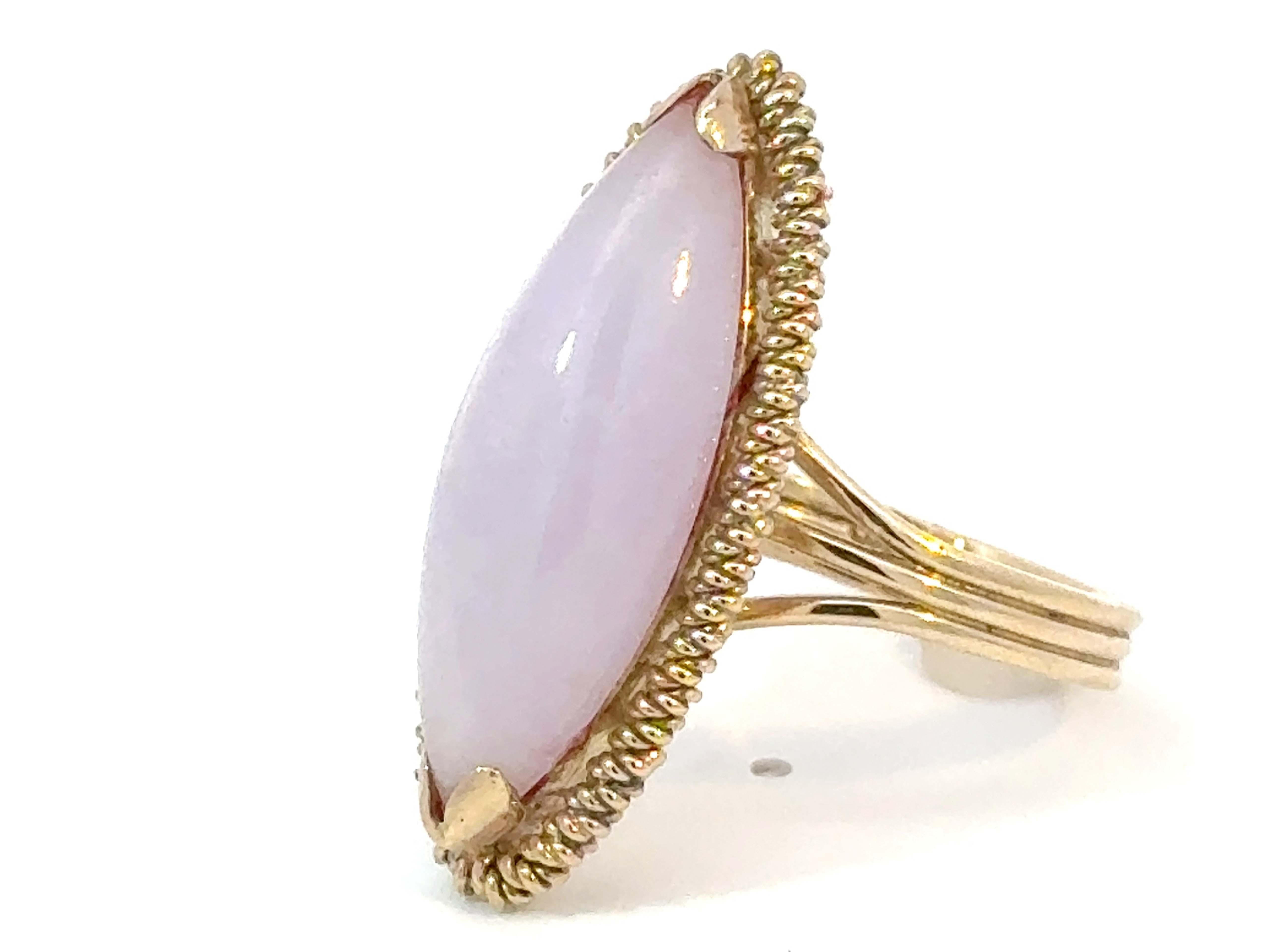 Marquise Cut Marquise Lavender Jade Ring 14K Yellow Gold For Sale