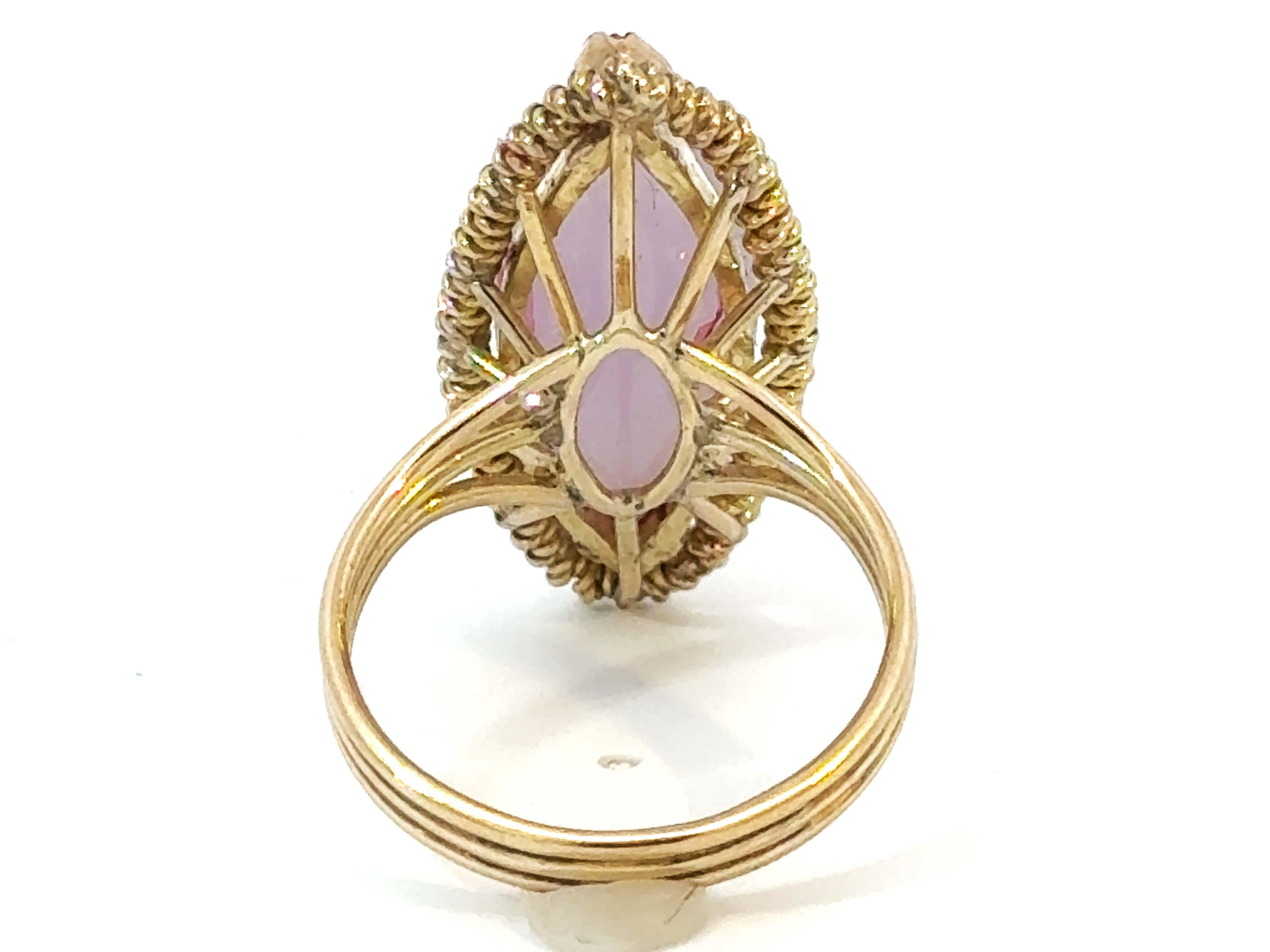 Women's or Men's Marquise Lavender Jade Ring 14K Yellow Gold For Sale