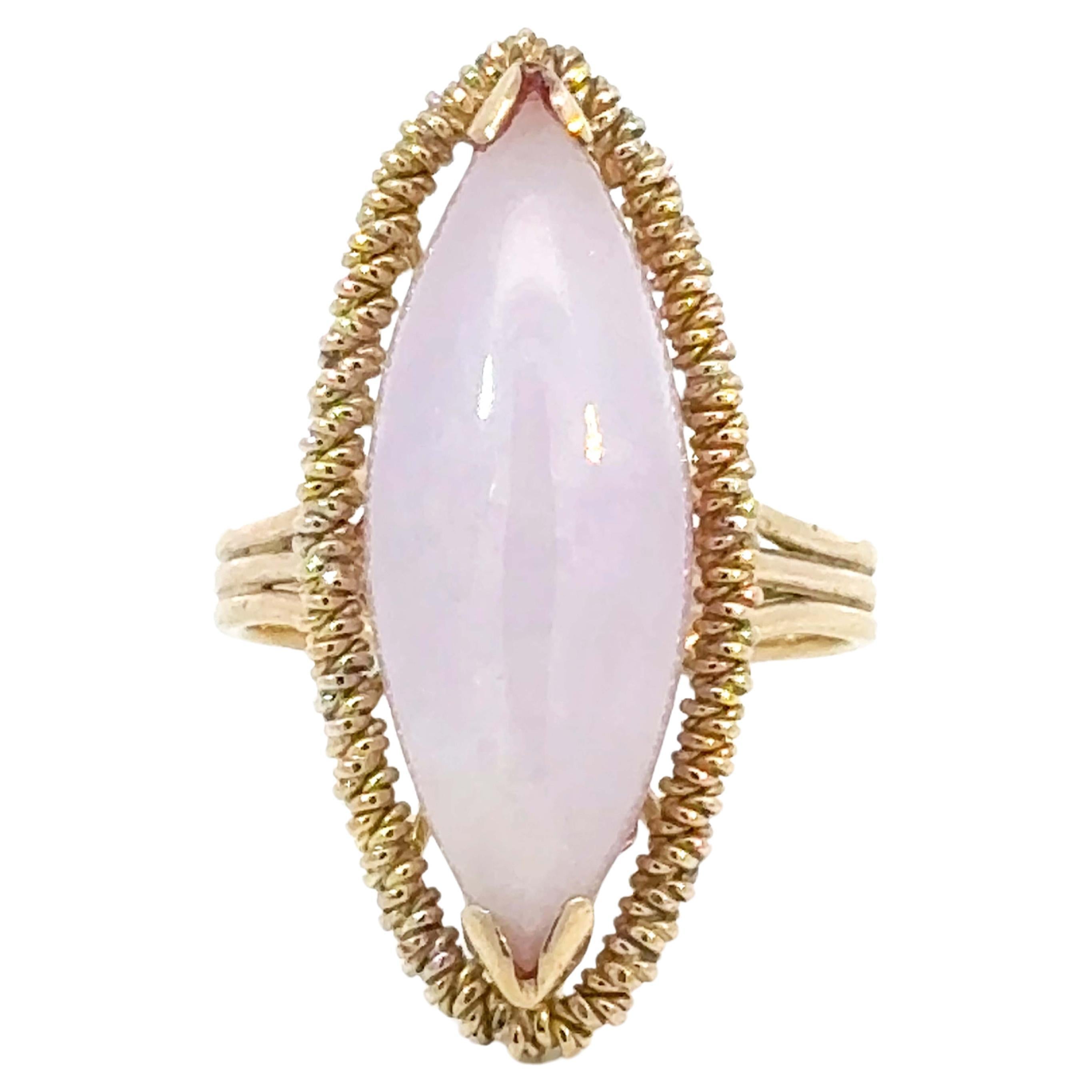 Marquise Lavender Jade Ring 14K Yellow Gold For Sale