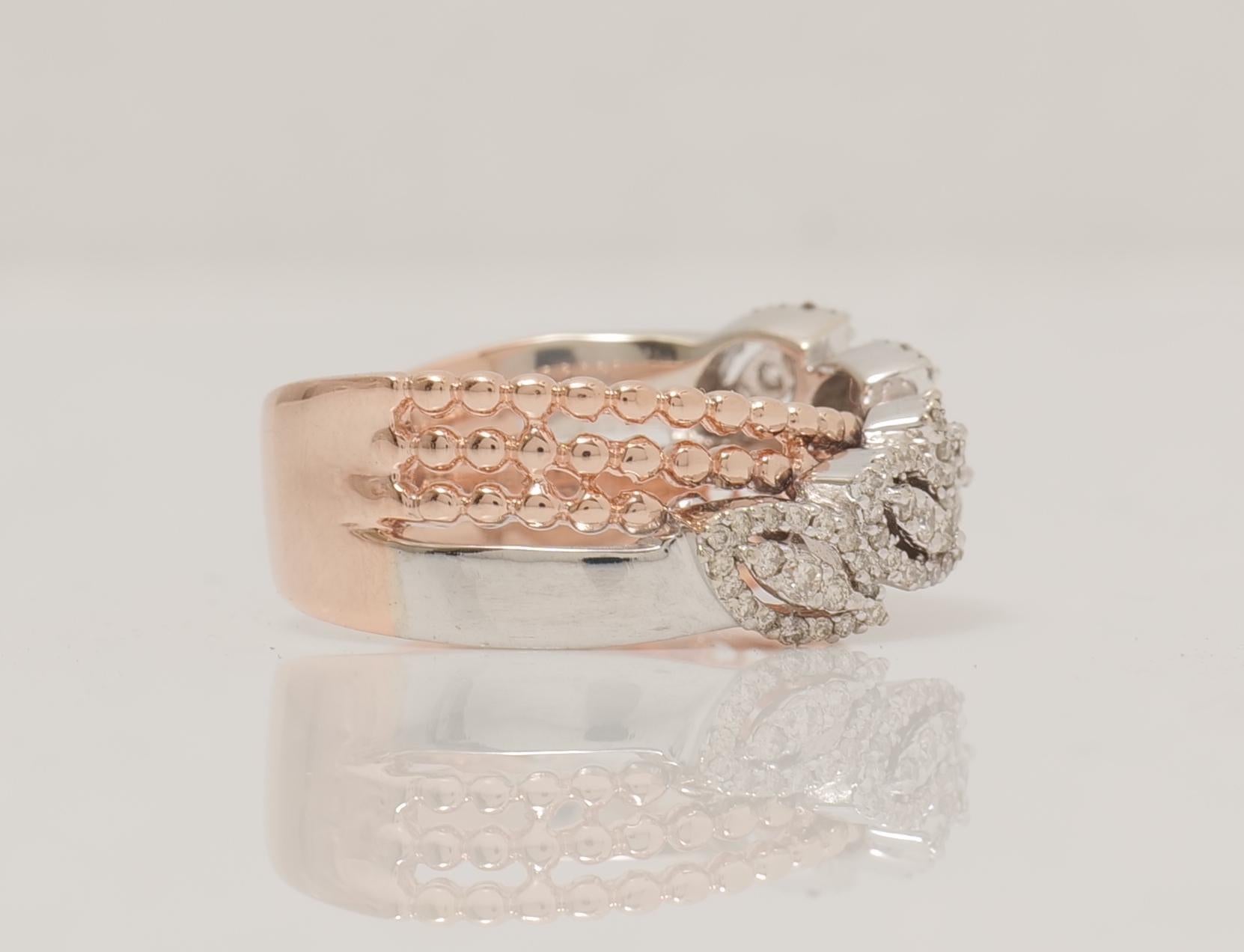 Women's Marquise Leaf Diamond Band Ring in 14k Solid Gold (Certified) For Sale