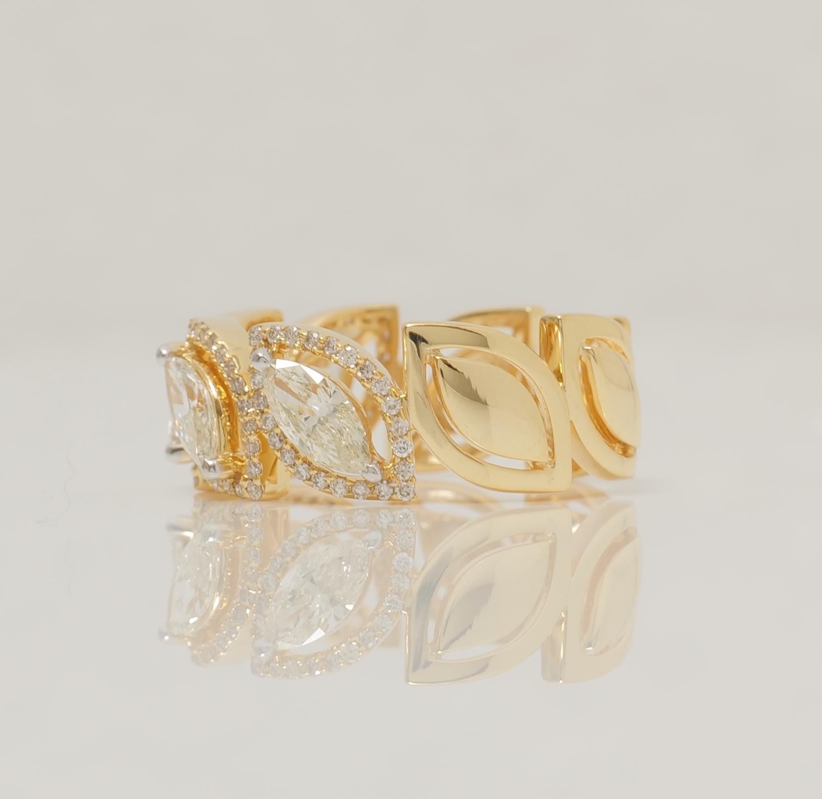 Taglio marquise Anello a fascia per l'eternità con diamante a foglie marquise in oro massiccio 14 carati (certificato) in vendita