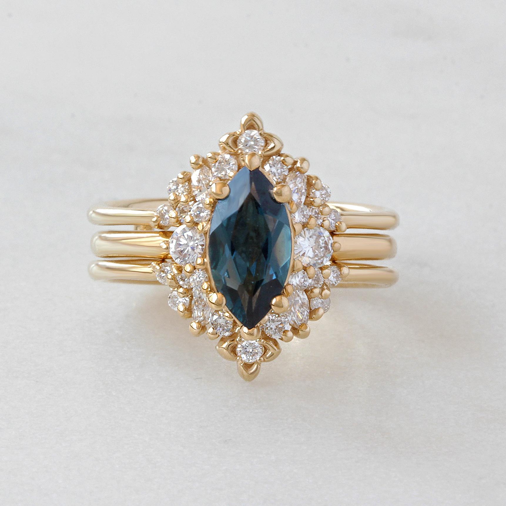 For Sale:  Marquise London Blue Topaz Modern Engagement Ring Isabella & Orchid Ring Guard 3