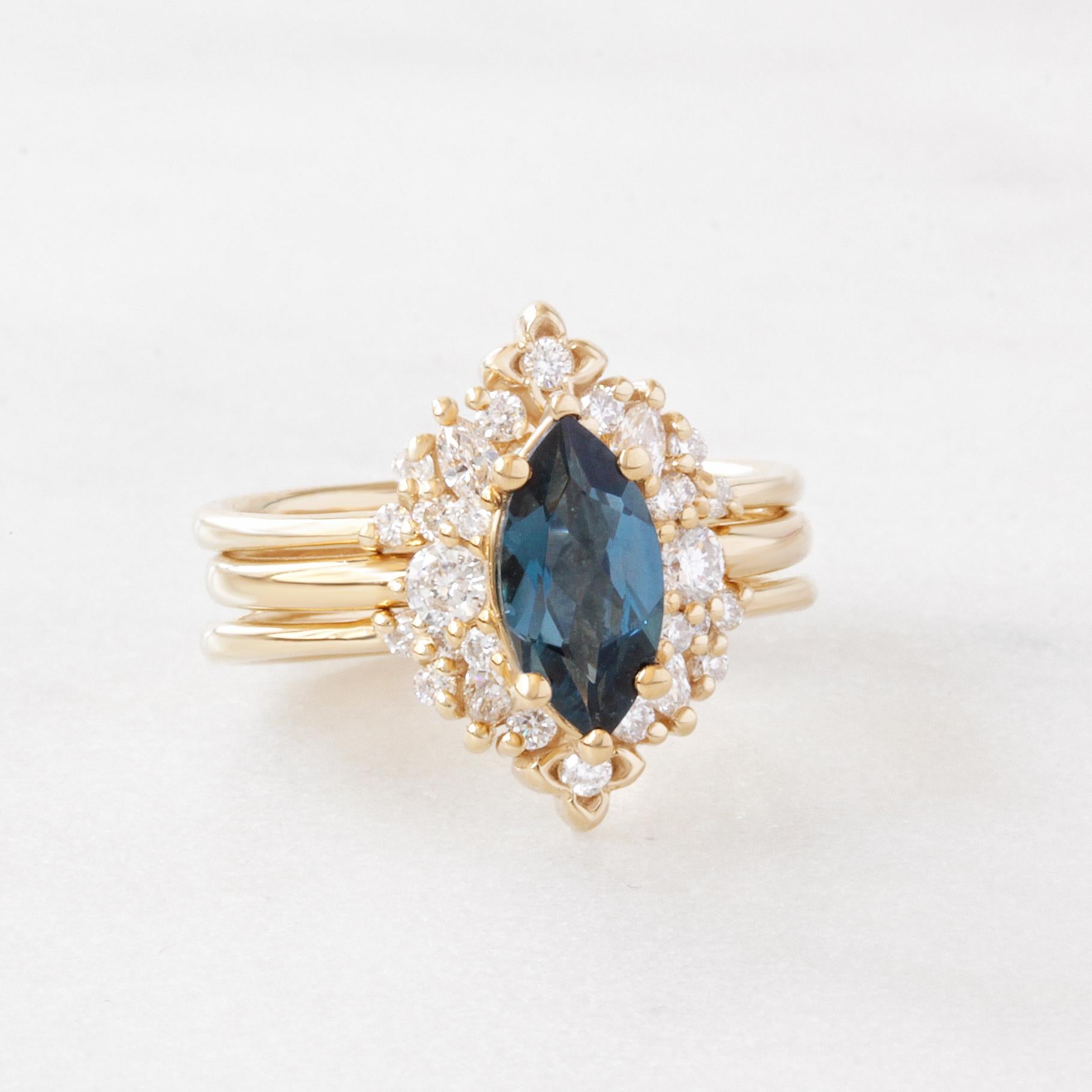 For Sale:  Marquise London Blue Topaz Modern Engagement Ring Isabella & Orchid Ring Guard 4