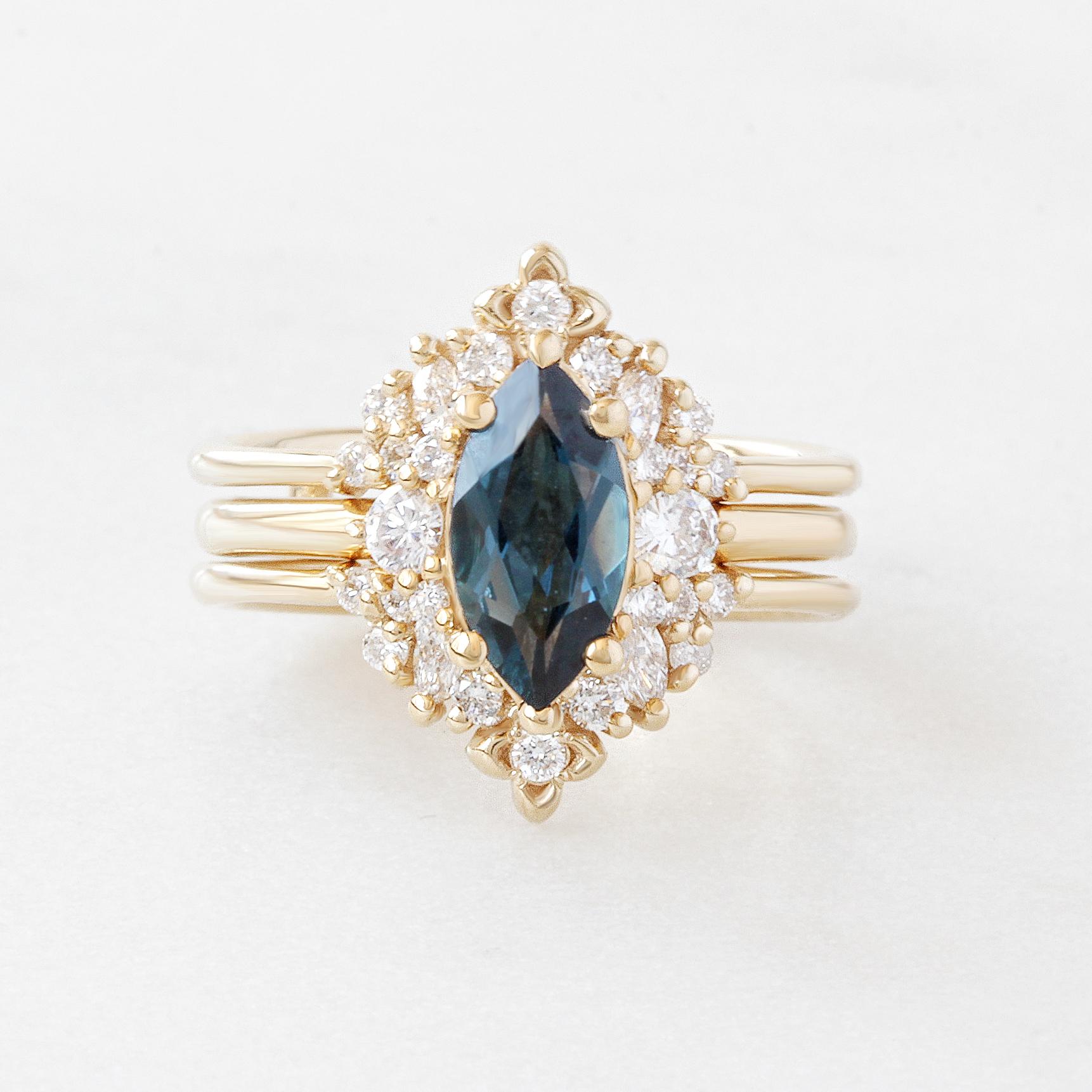 For Sale:  Marquise London Blue Topaz Modern Engagement Ring Isabella & Orchid Ring Guard 5