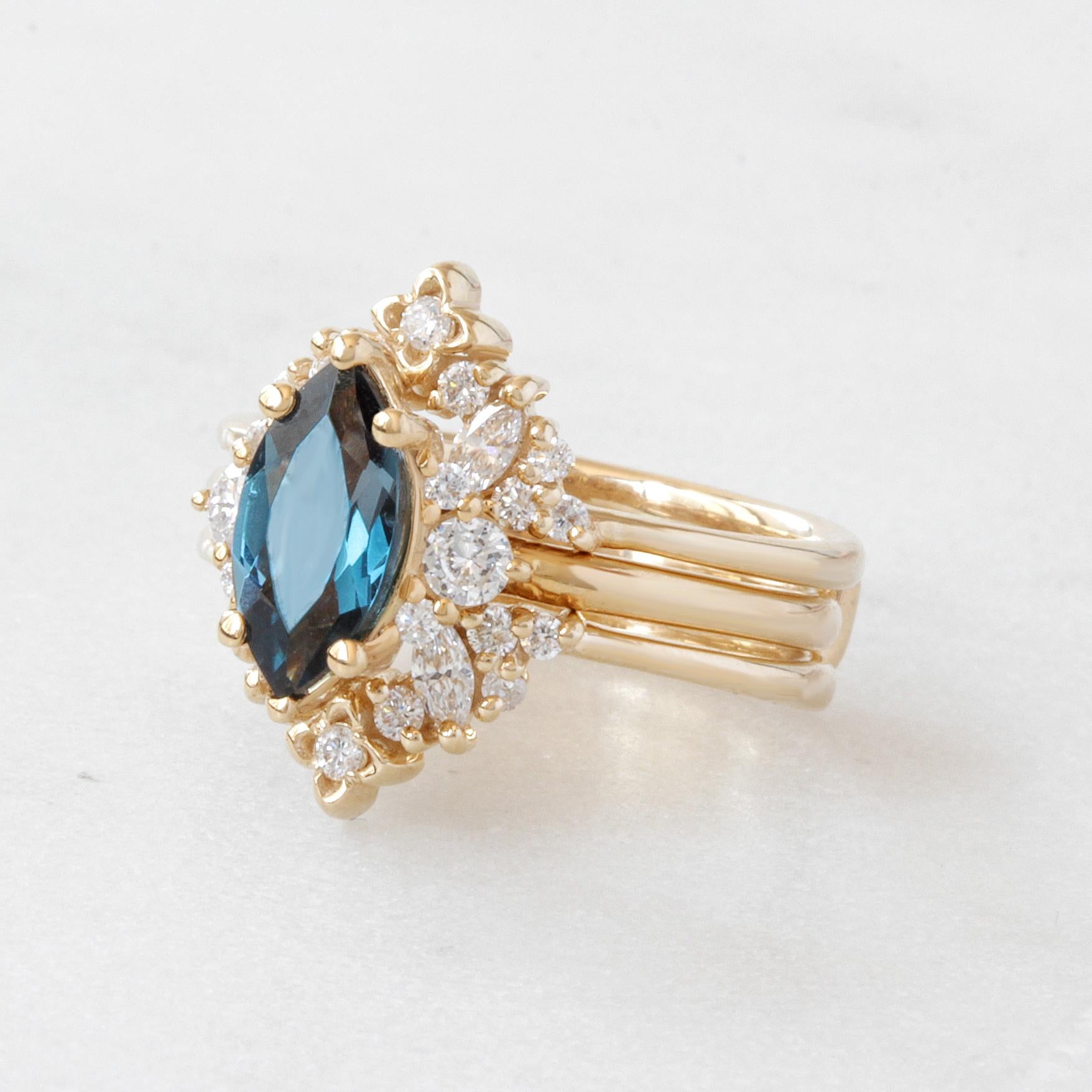 For Sale:  Marquise London Blue Topaz Modern Engagement Ring Isabella & Orchid Ring Guard 6