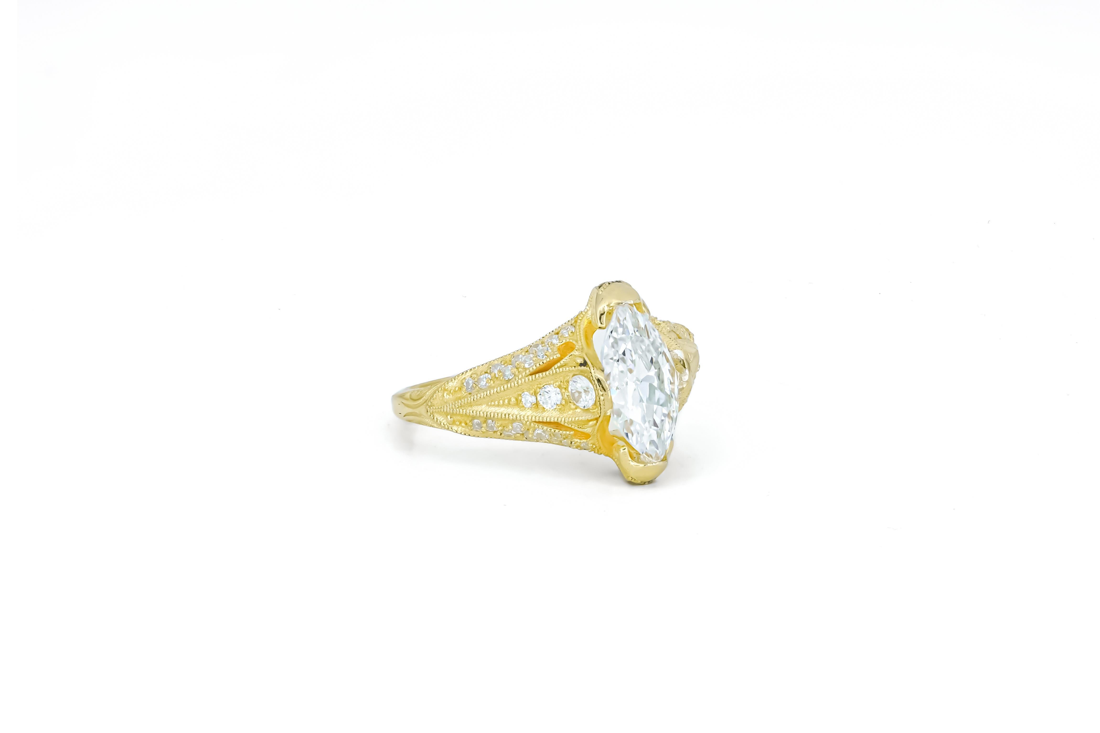 For Sale:  Marquise moissanite 14k gold engagement ring 2