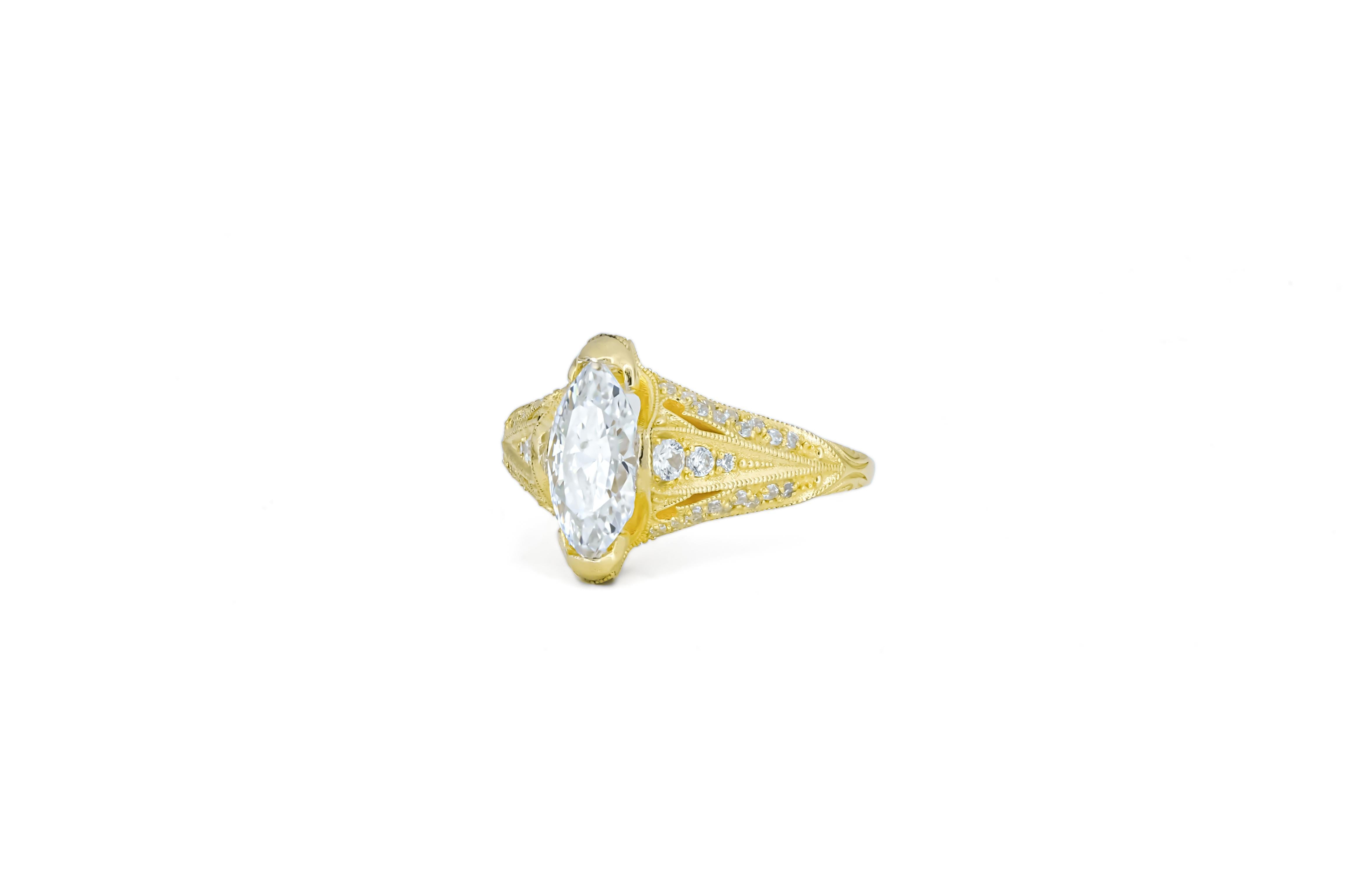 For Sale:  Marquise moissanite 14k gold engagement ring 3