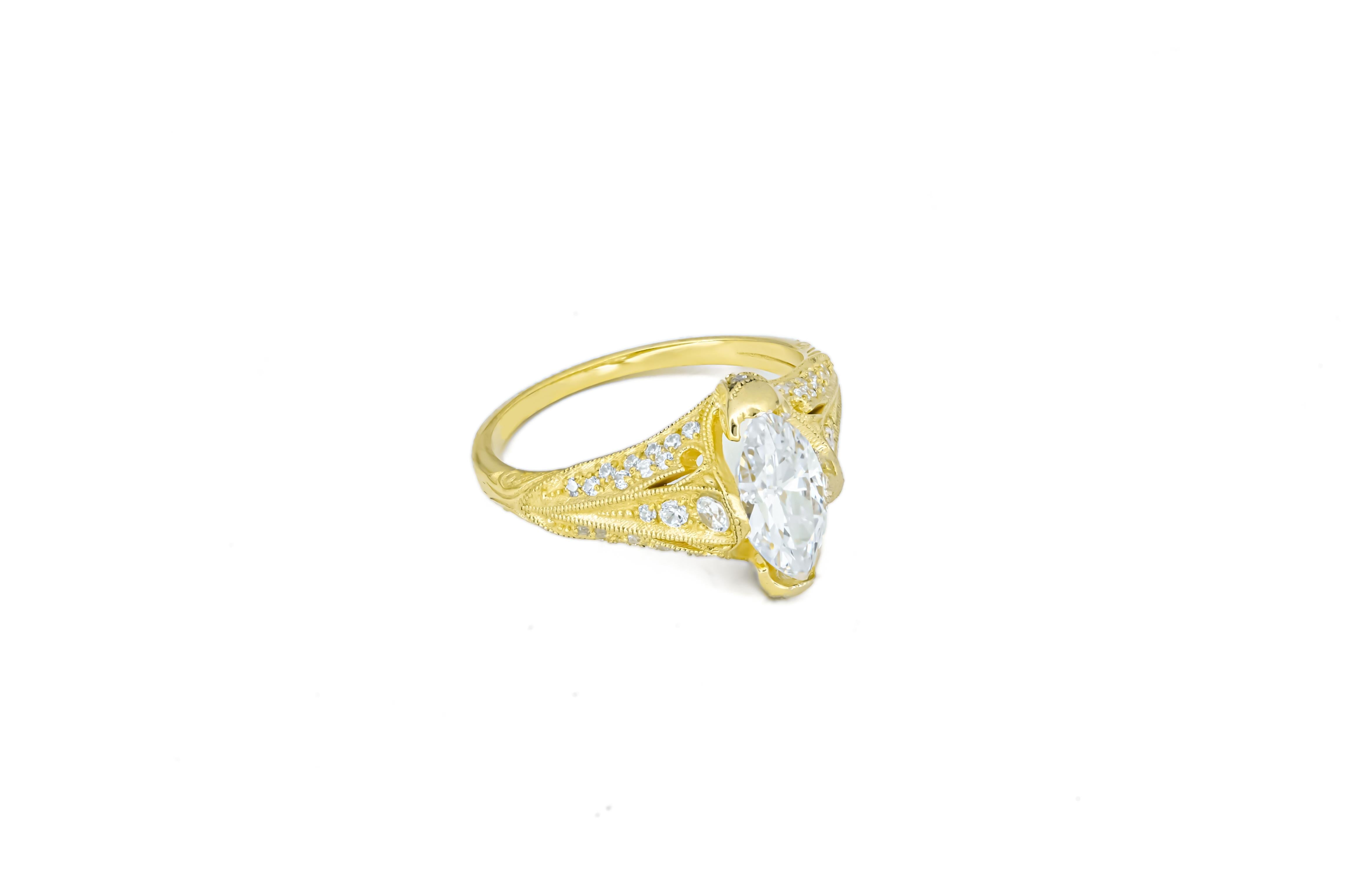 For Sale:  Marquise moissanite 14k gold engagement ring 5