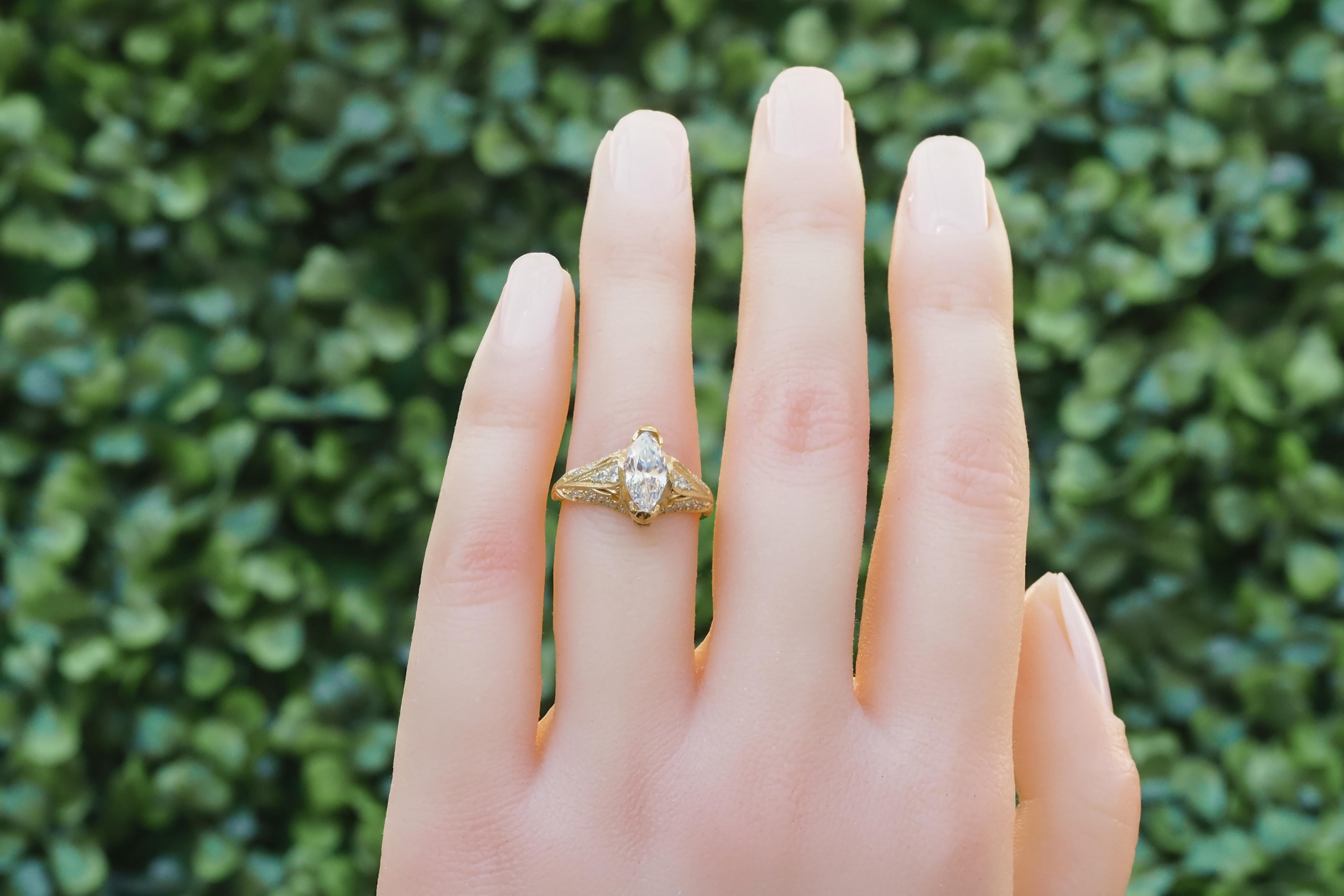 For Sale:  Marquise moissanite 14k gold engagement ring 6