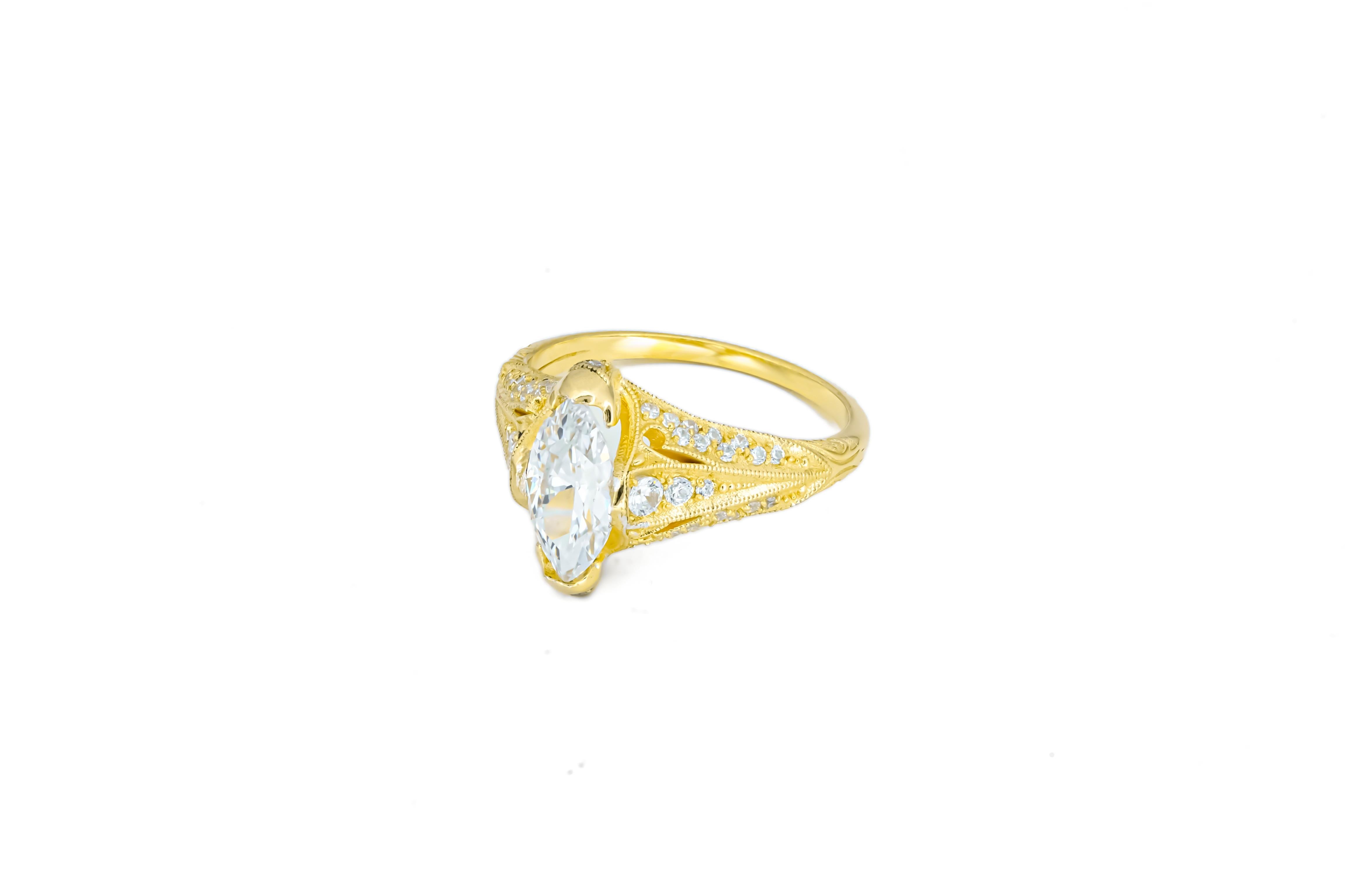 For Sale:  Marquise moissanite 14k gold engagement ring. 7