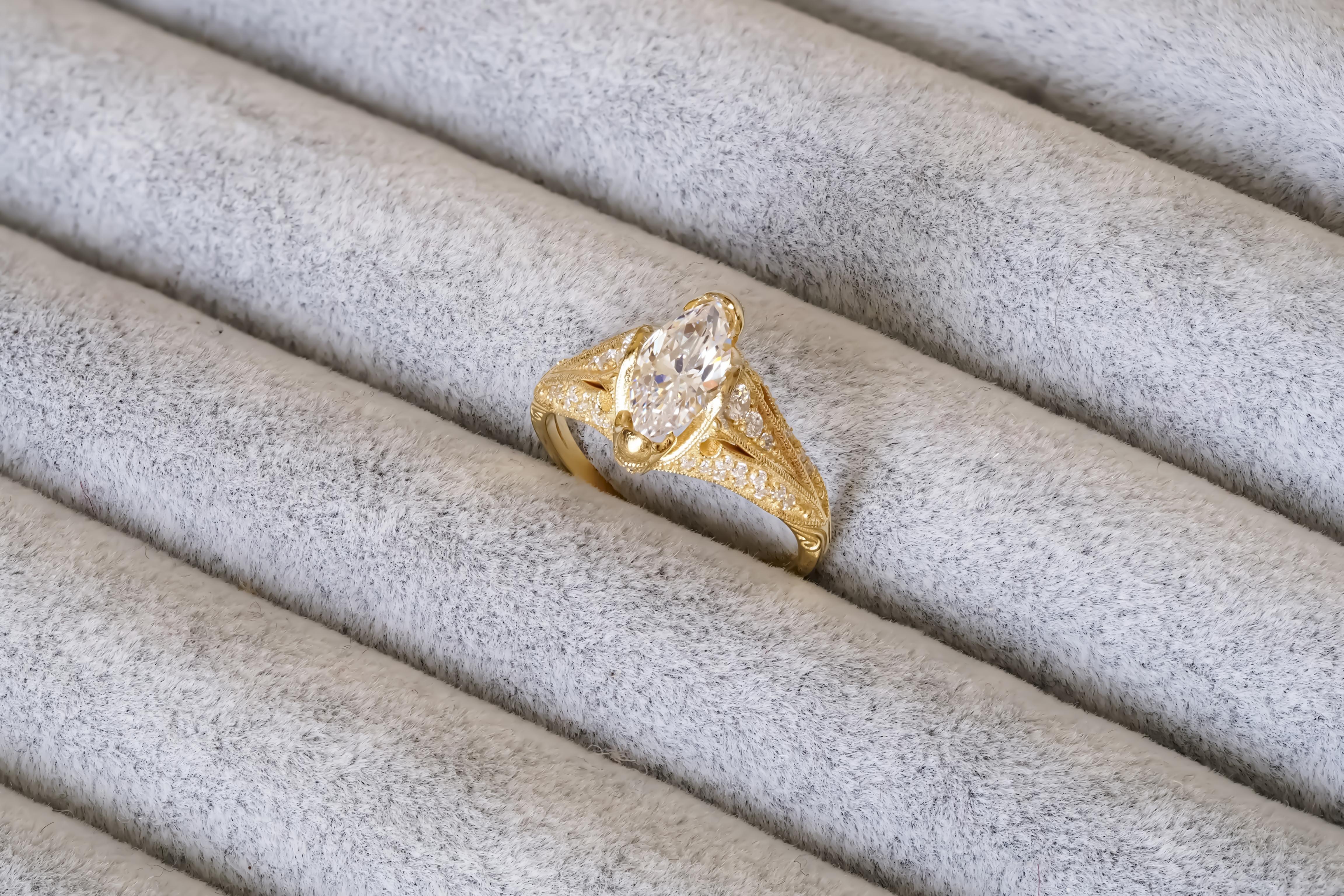 For Sale:  Marquise moissanite 14k gold engagement ring 7