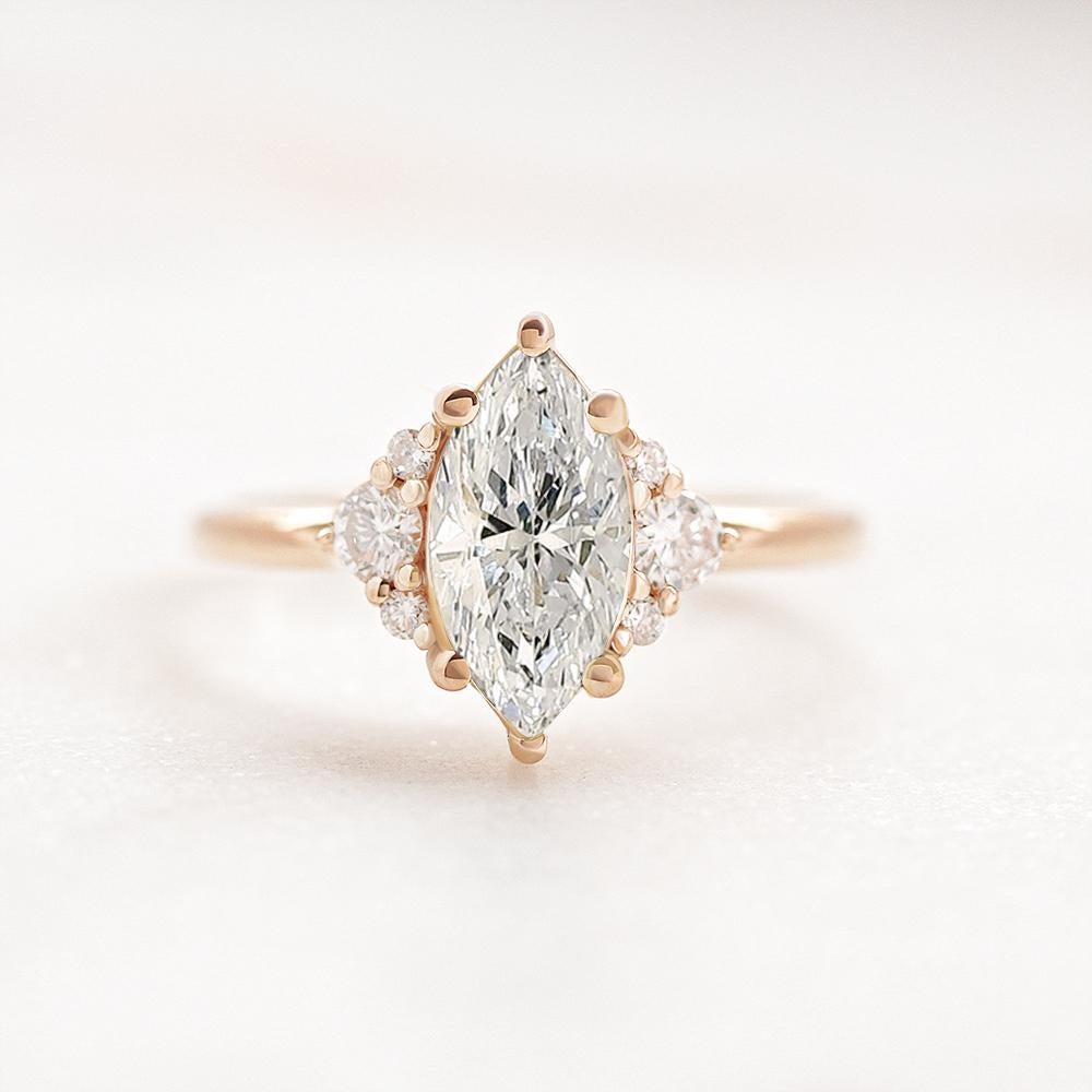 For Sale:  Marquise Moissanite and Diamonds Simple Minimal Engagement Ring Isabella 6
