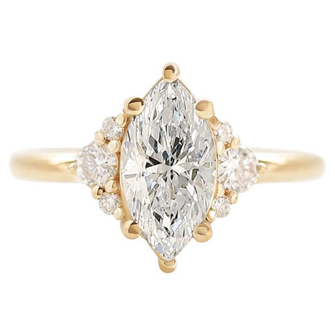 For Sale:  Marquise Moissanite and Diamonds Simple Minimal Engagement Ring Isabella