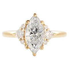 Marquise Moissanite and Diamonds Simple Minimal Engagement Ring Isabella