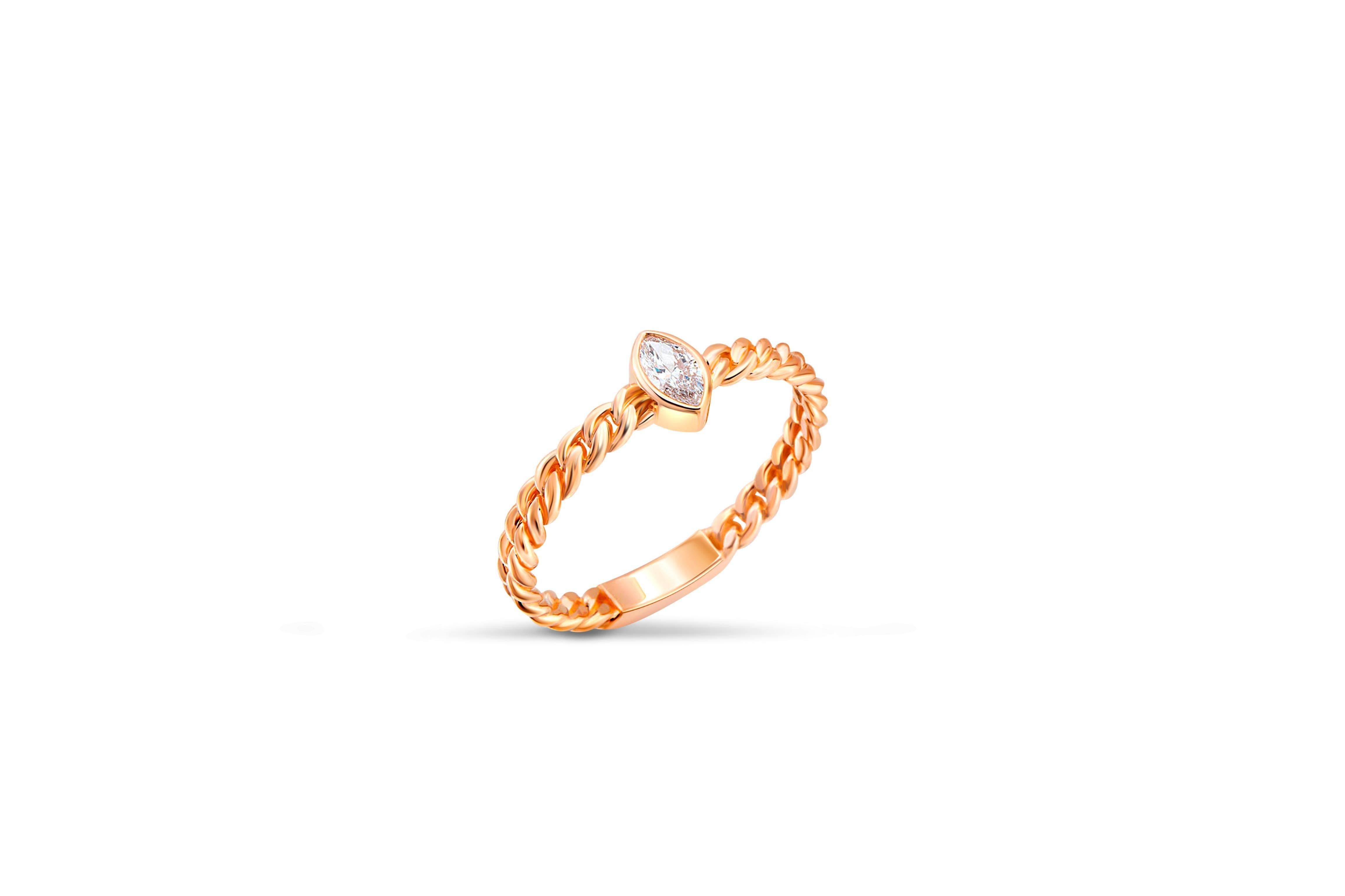 Modern Marquise moissanite Cuban Link 14k gold ring.