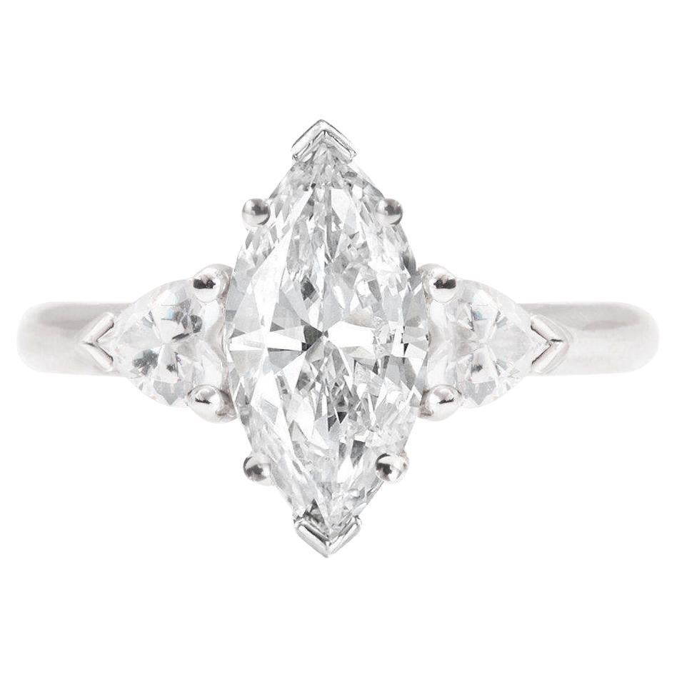 Marquise Moissanite & Heart Diamonds Three Stone Unique Engagement Ring  For Sale
