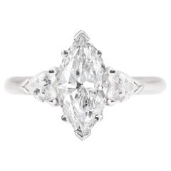 Marquise Moissanite & Heart Diamonds Three Stone Unique Engagement Ring 