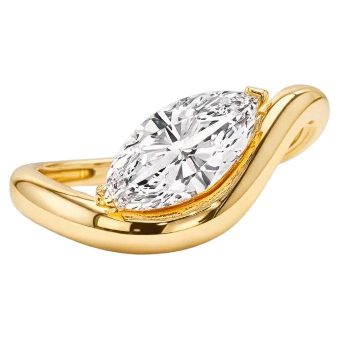 Im Angebot: Marquise Moissanit Silber, Gold Ring ()