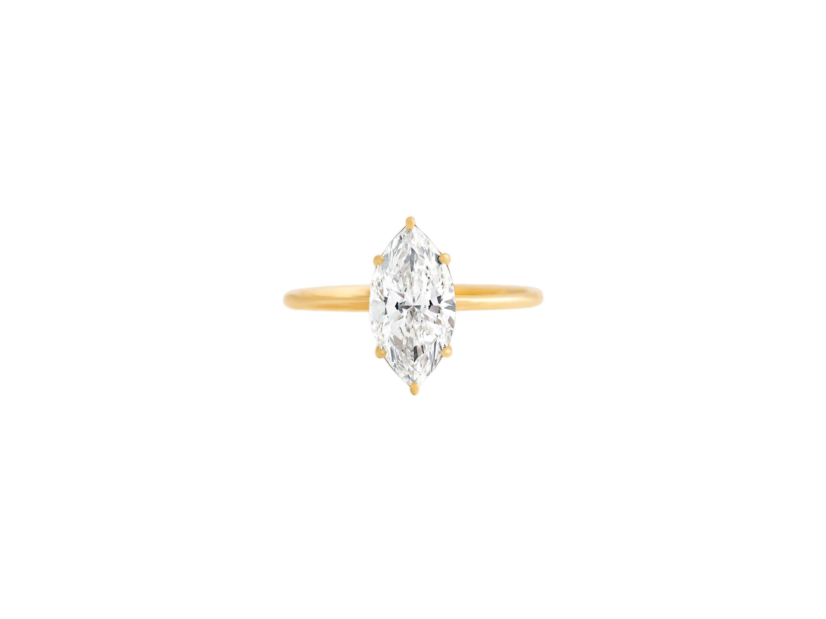 Modern Marquise moissanite solitaire 14k gold ring For Sale