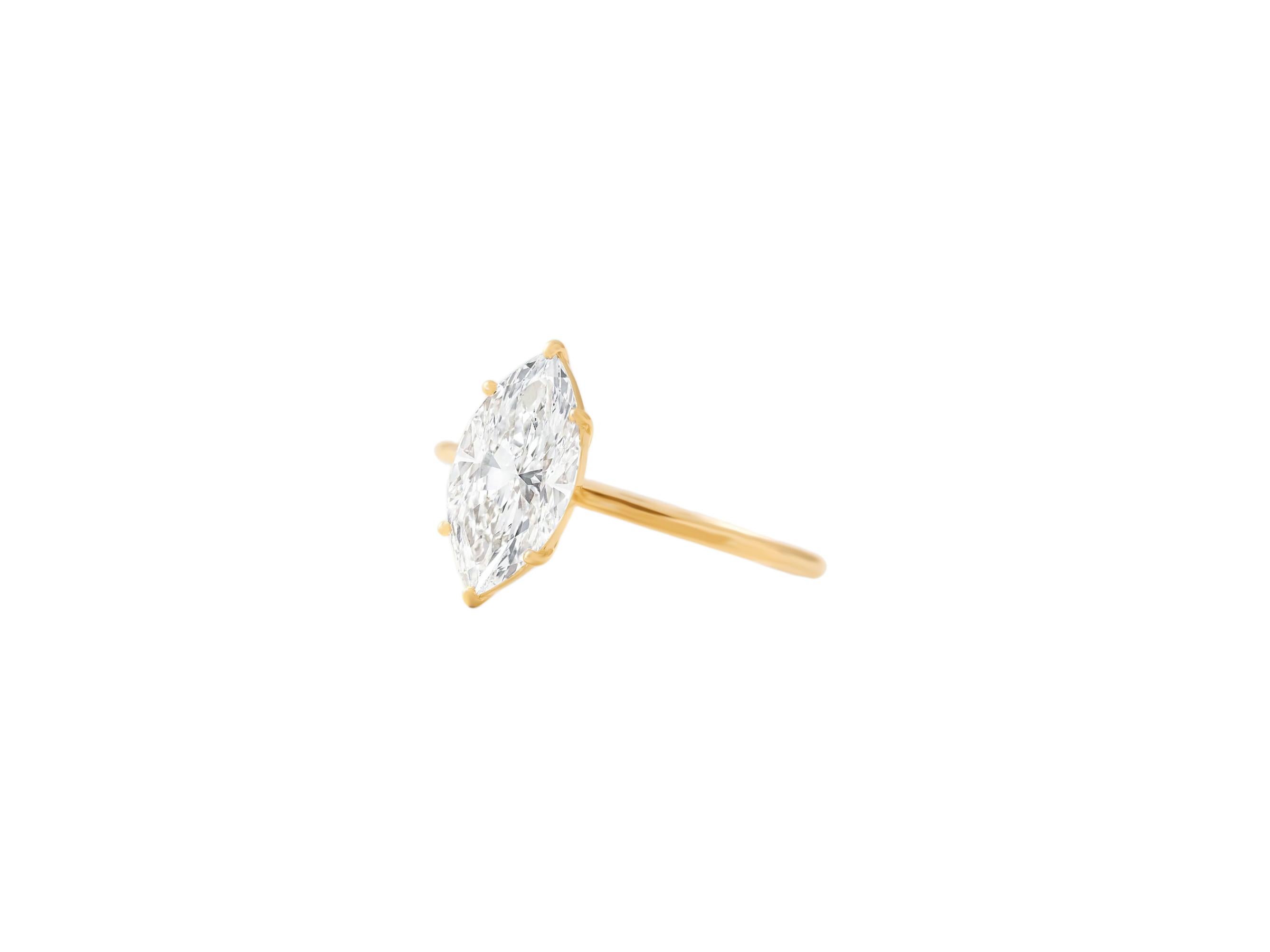 Pear Cut Marquise moissanite solitaire 14k gold ring For Sale