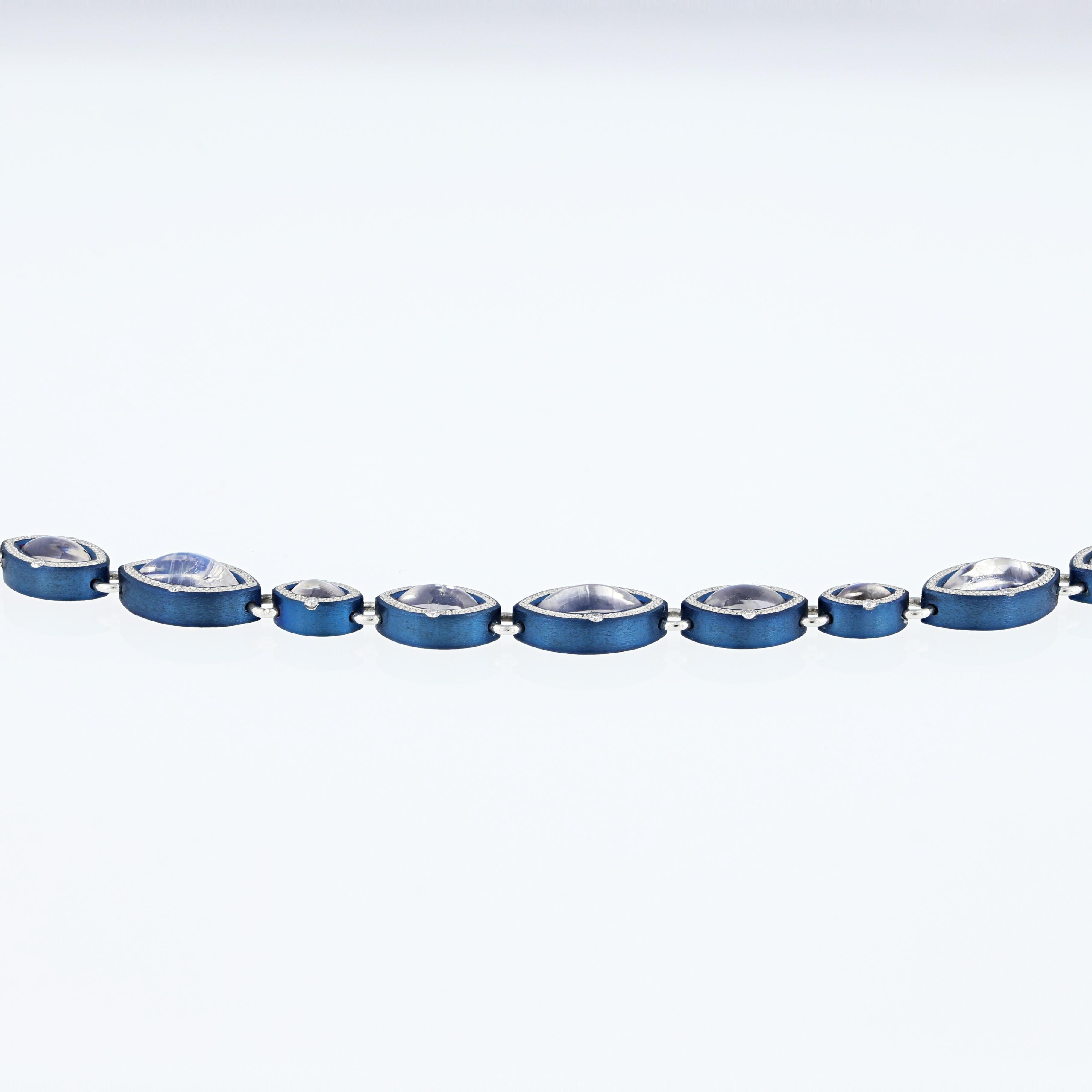 Contemporary Marquise Moonstone Bracelet in Blue Zirconium by Zoltan David For Sale