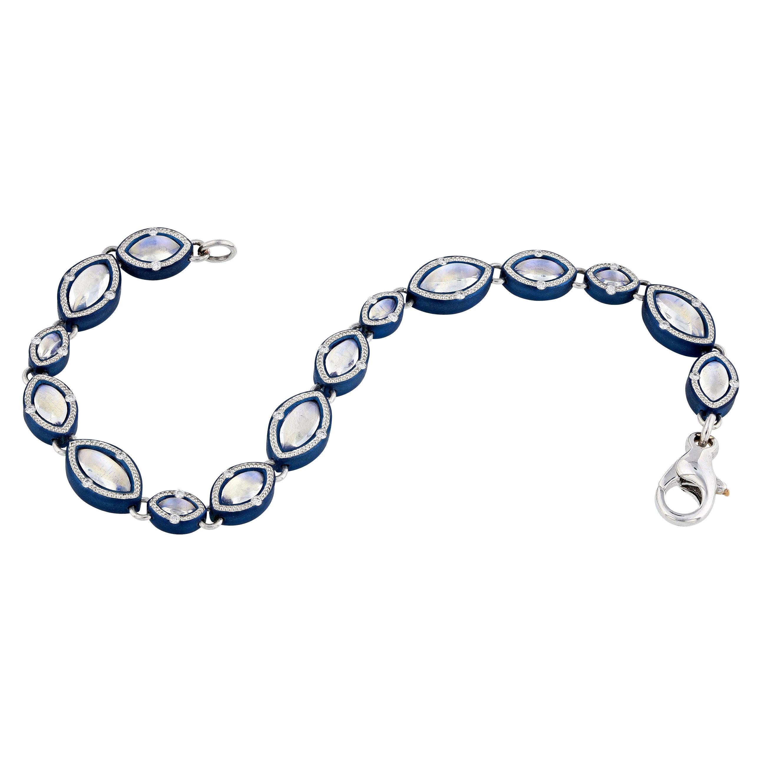 Marquise Moonstone Bracelet in Blue Zirconium by Zoltan David For Sale