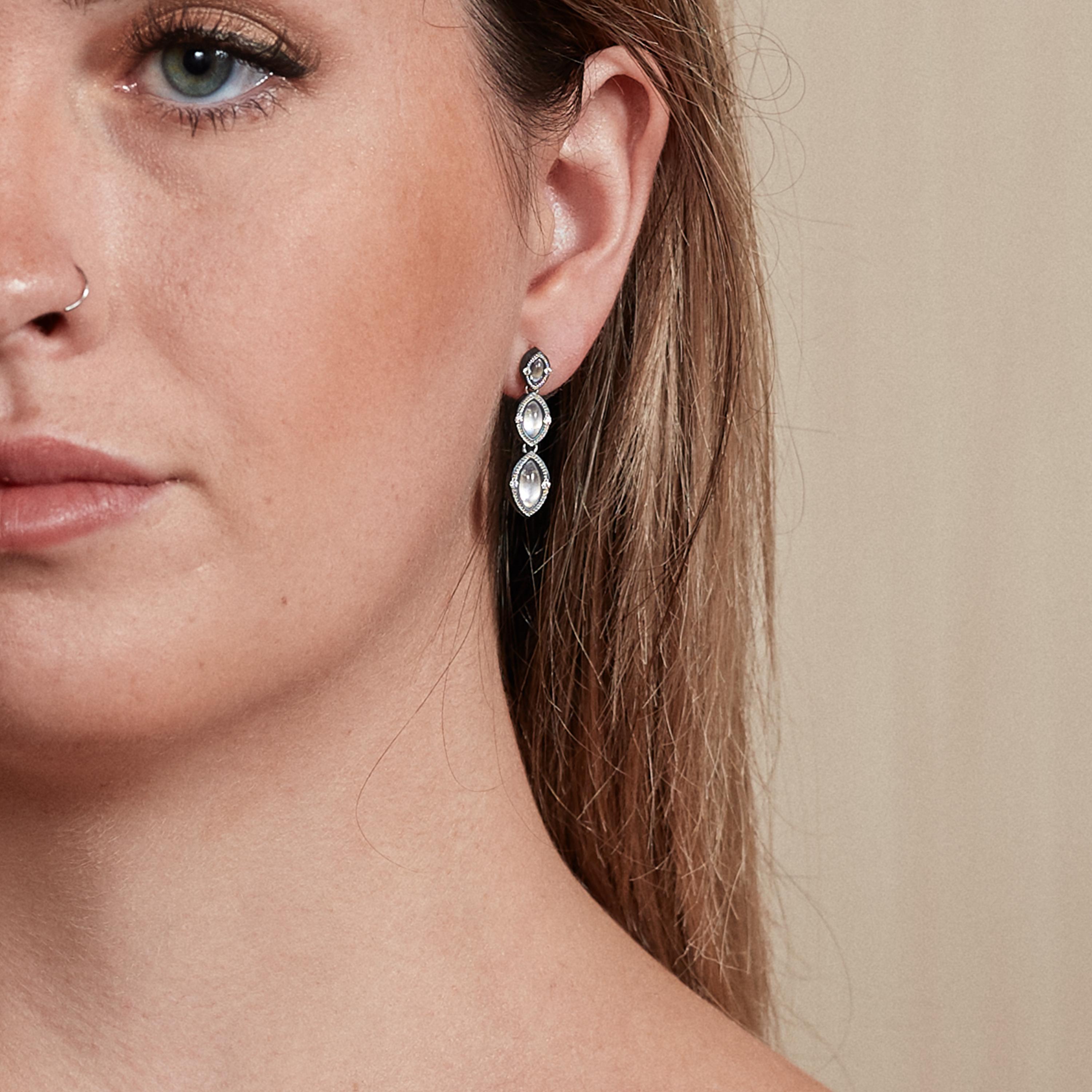 Contemporary Marquise Moonstone Drop Earrings in Cobalt Blue Zirconium by Zoltan David For Sale