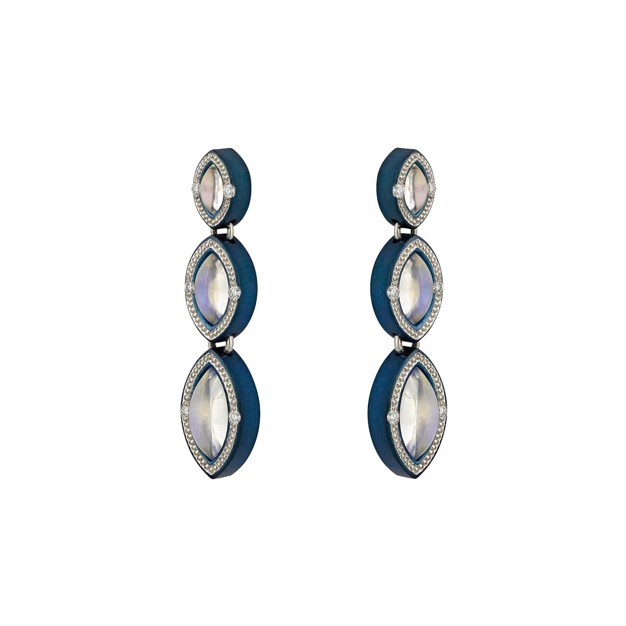 Marquise Moonstone Drop Earrings in Cobalt Blue Zirconium by Zoltan David For Sale