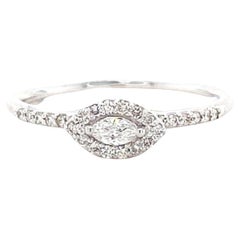 Marquise Natural Diamond Halo Stackable Ring in 14K Solid Gold (Certified)