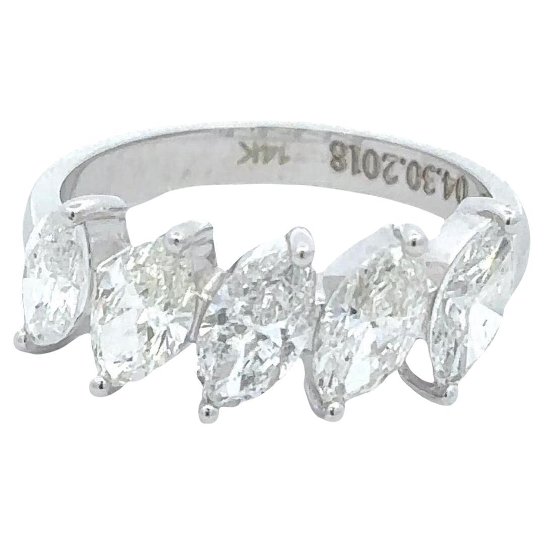 Marquise Natural Diamond Stacking Band Ring in 14K Solid Gold (Certified) For Sale