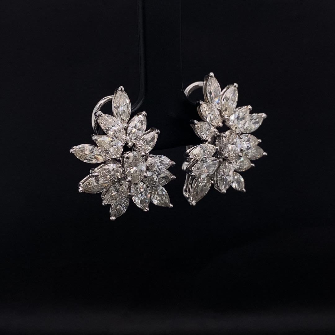 Marquise Cut Marquise Natural Diamonds with Detachable Pearls Earrings in 18K Solid Gold For Sale