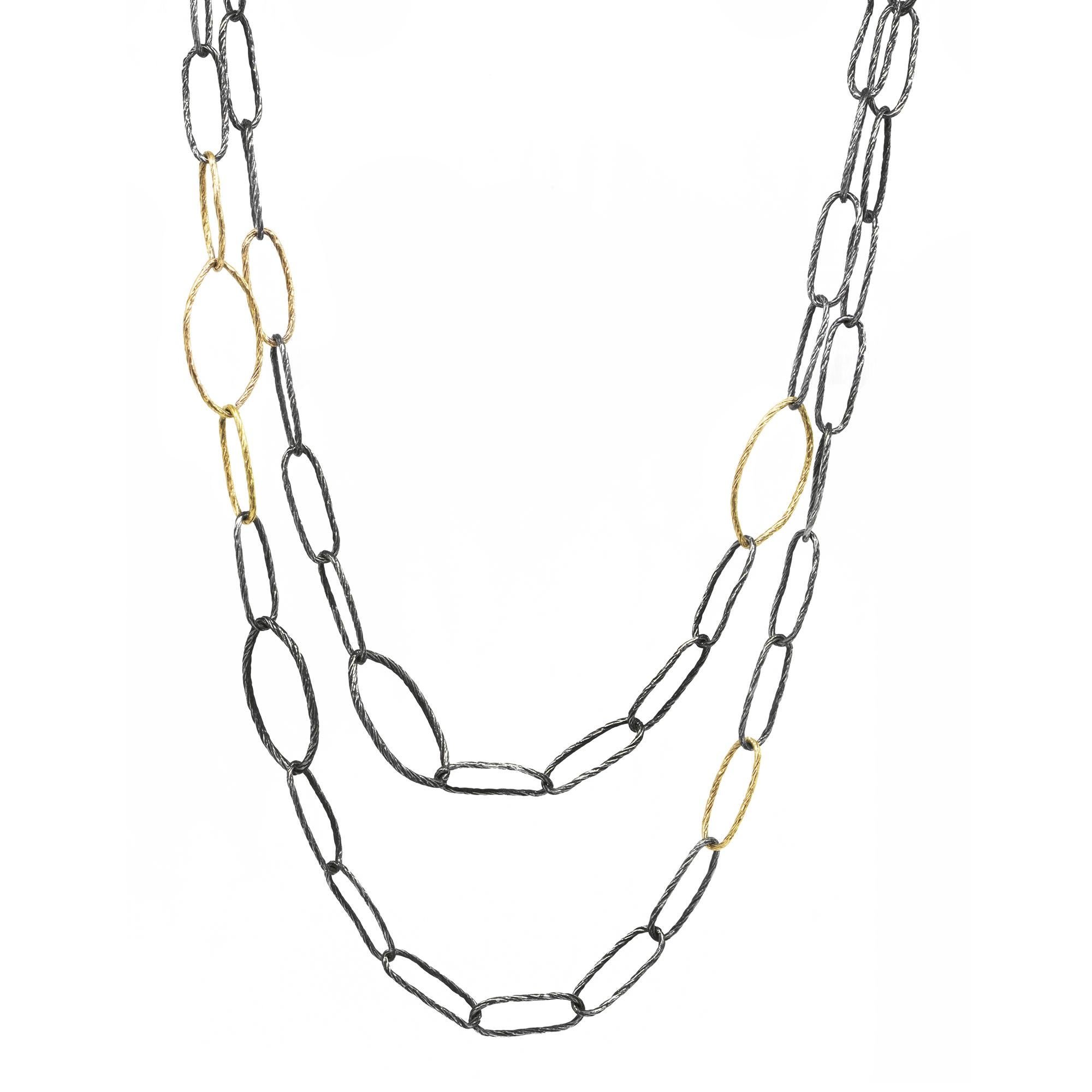 Contemporary Marquise 18k Gold & Oxidized Necklace For Sale