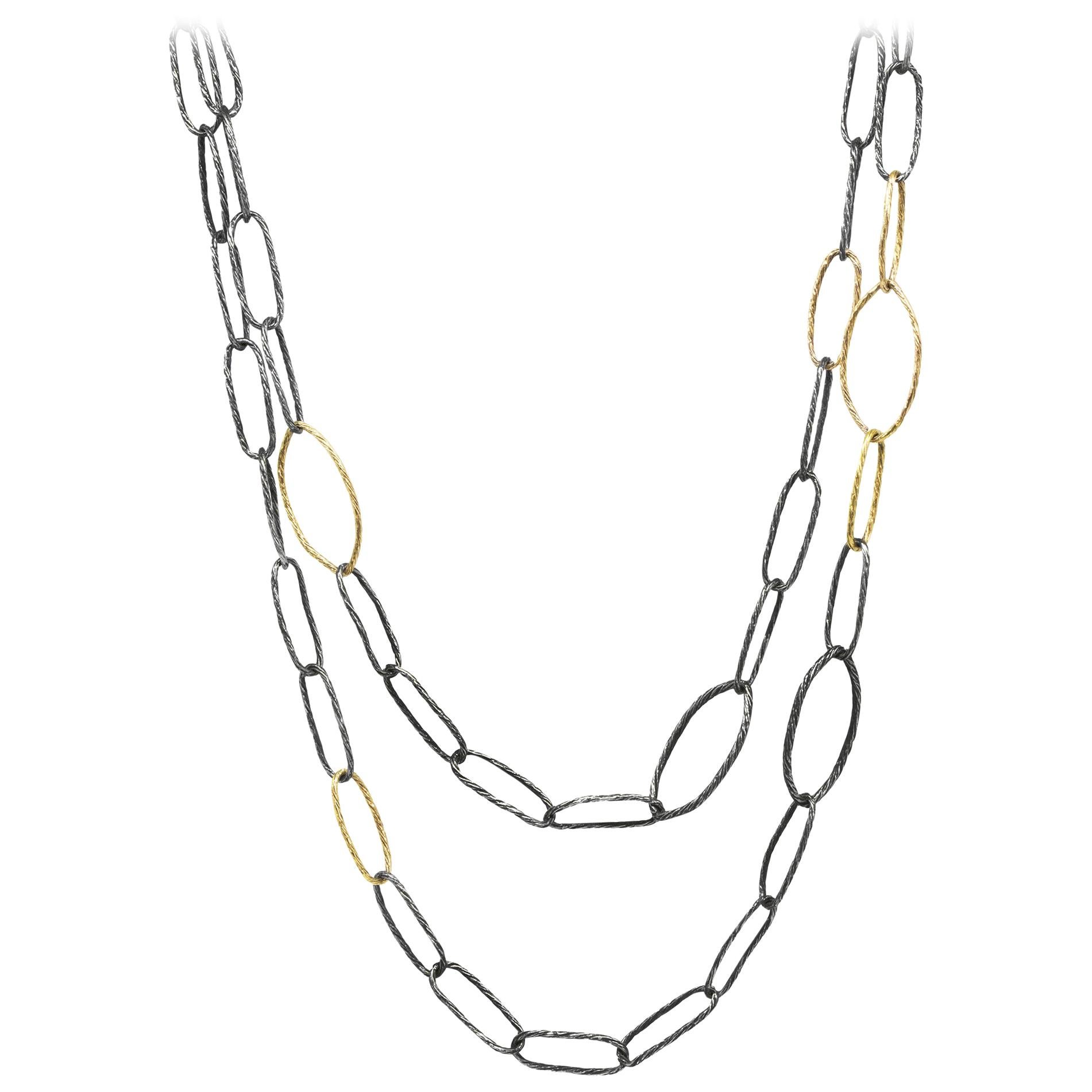 Marquise 18k Gold & Oxidized Necklace For Sale