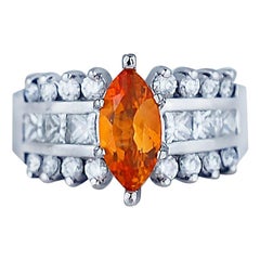 Marquise Orange Garnet and 1 Carat Diamond Ring, 14 Karat OLAM design

