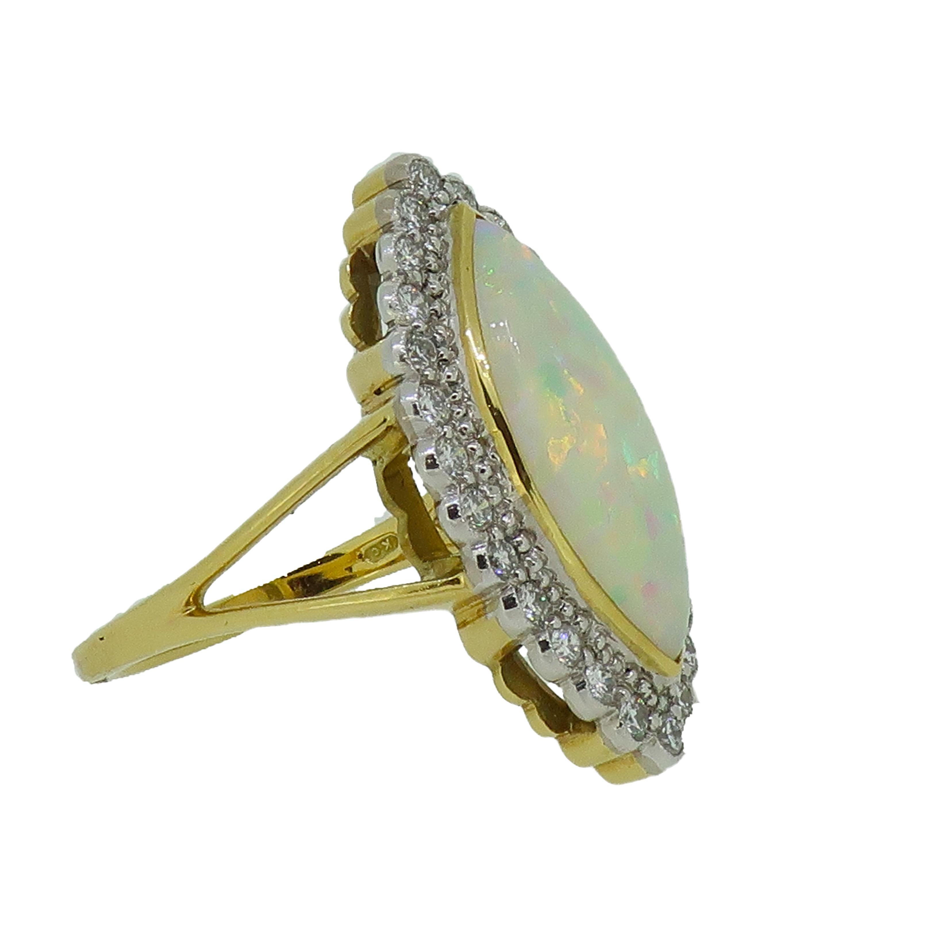 Marquise Opal and Diamond Cluster Ring 18 Karat Yellow and White Gold In New Condition For Sale In East Grinstead, GB