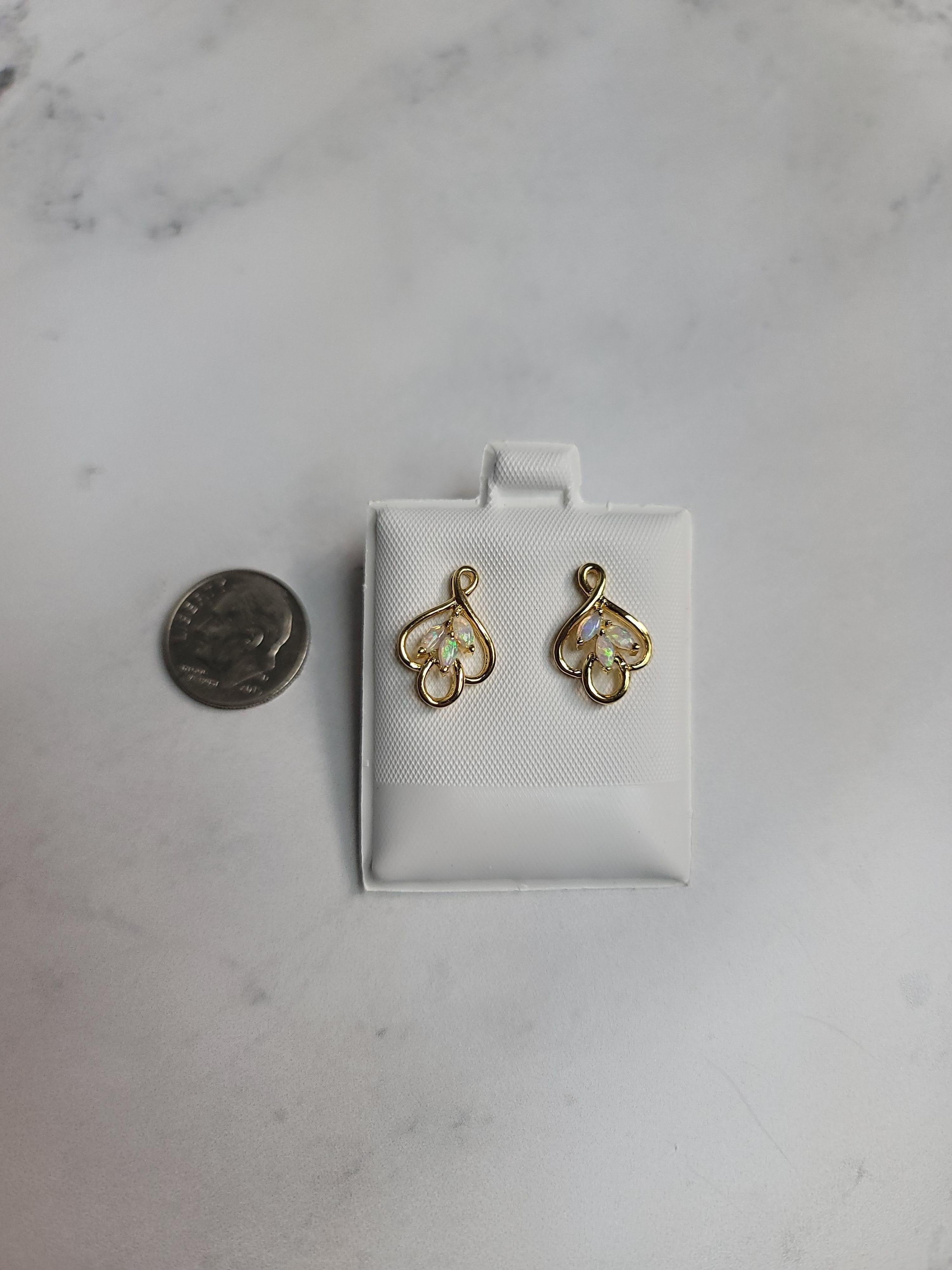 Marquise Cut Marquise Opal Cluster Earrings 14k Yellow Gold For Sale
