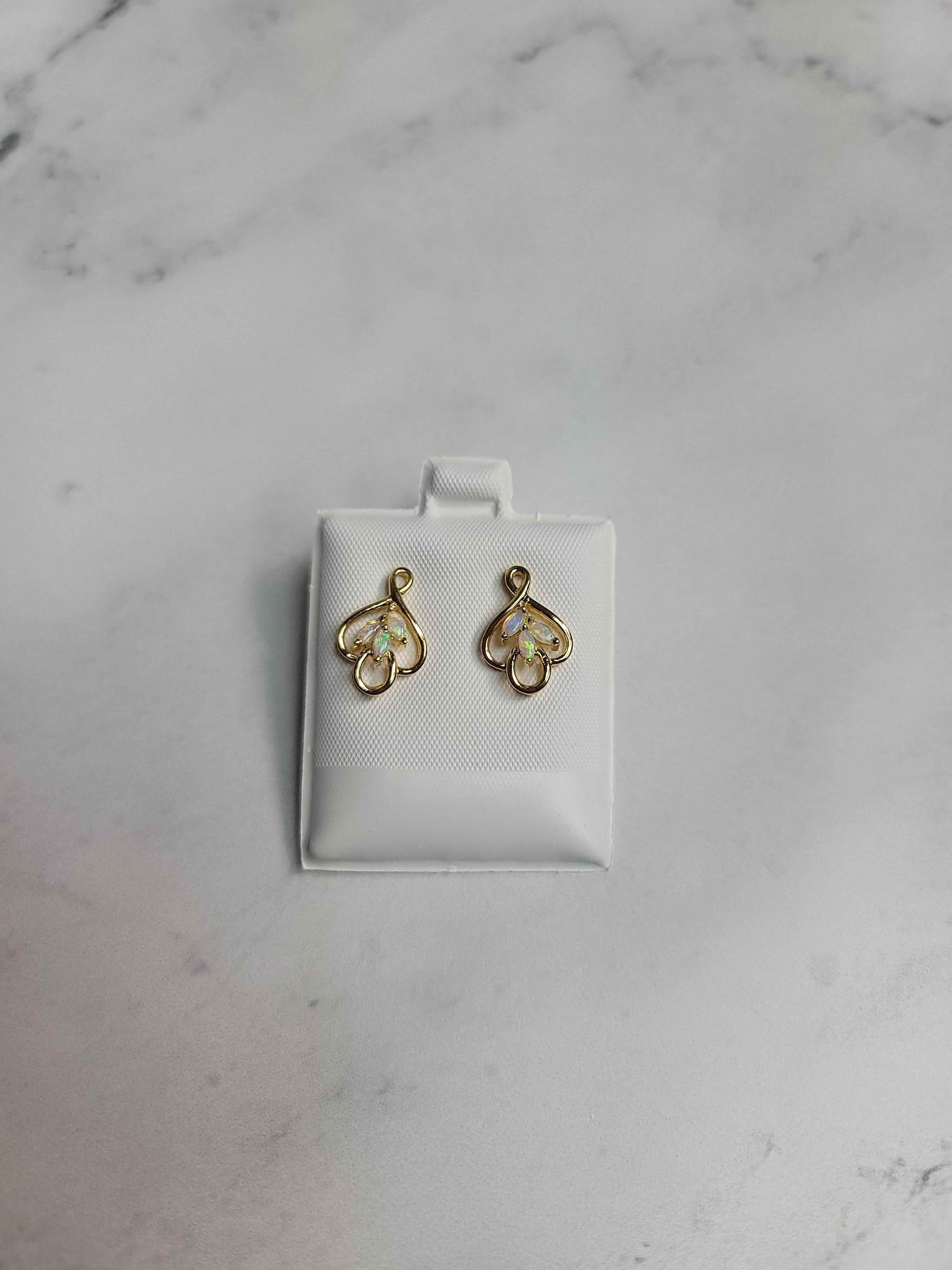 Marquise Opal Cluster Earrings 14k Yellow Gold In New Condition For Sale In Sugar Land, TX
