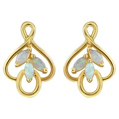 Marquise Opal Cluster Earrings 14k Yellow Gold