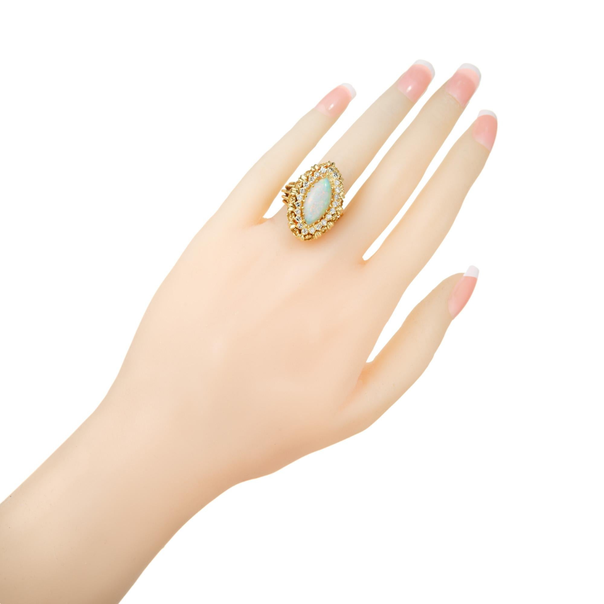 Marquise Opal Round Diamond Gold Wire Cocktail Ring In Good Condition For Sale In Stamford, CT