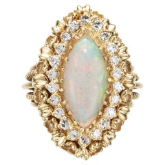 Marquise Opal Round Diamond Gold Wire Cocktail Ring
